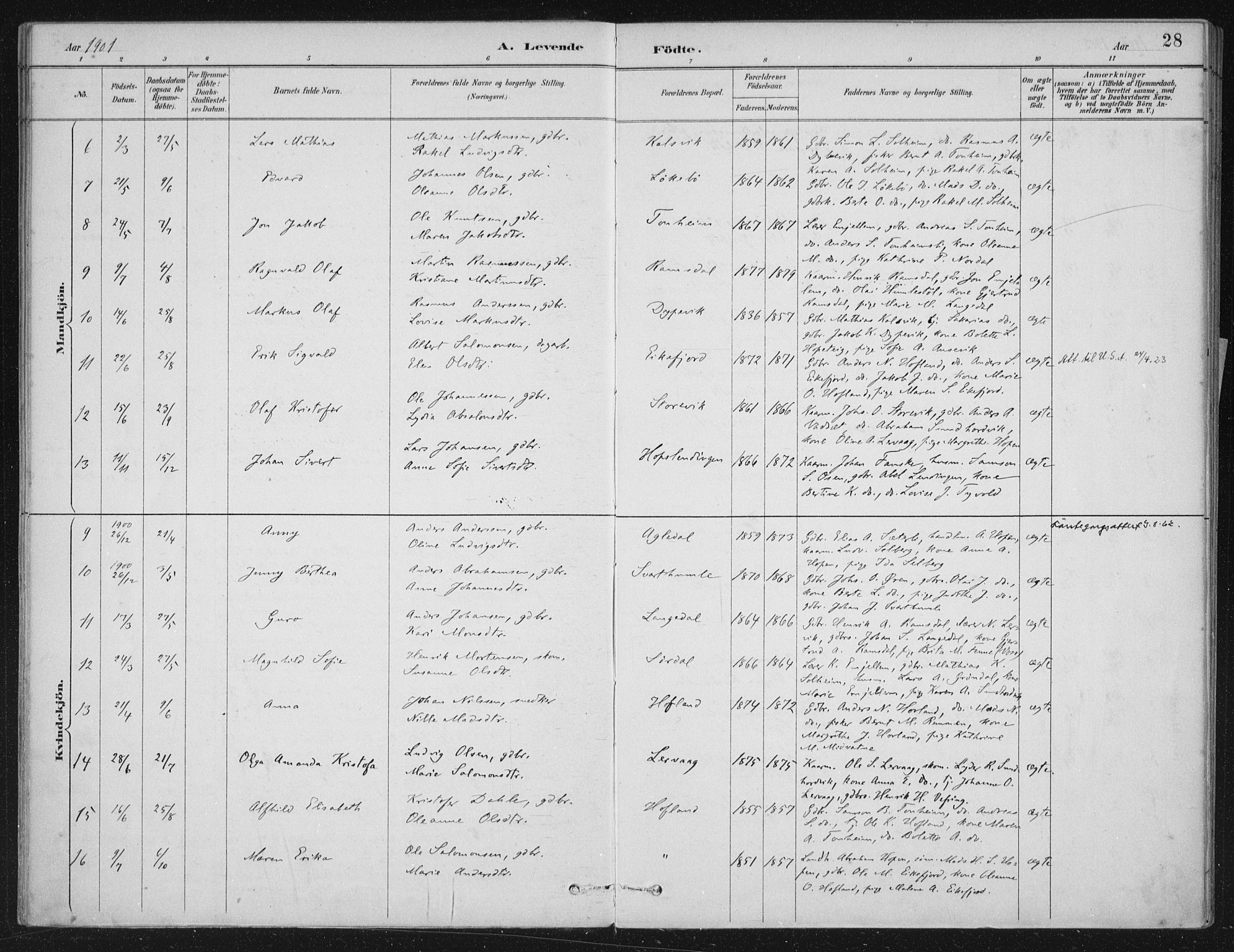 Kinn sokneprestembete, AV/SAB-A-80801/H/Haa/Haae/L0001: Parish register (official) no. E 1, 1890-1916, p. 28