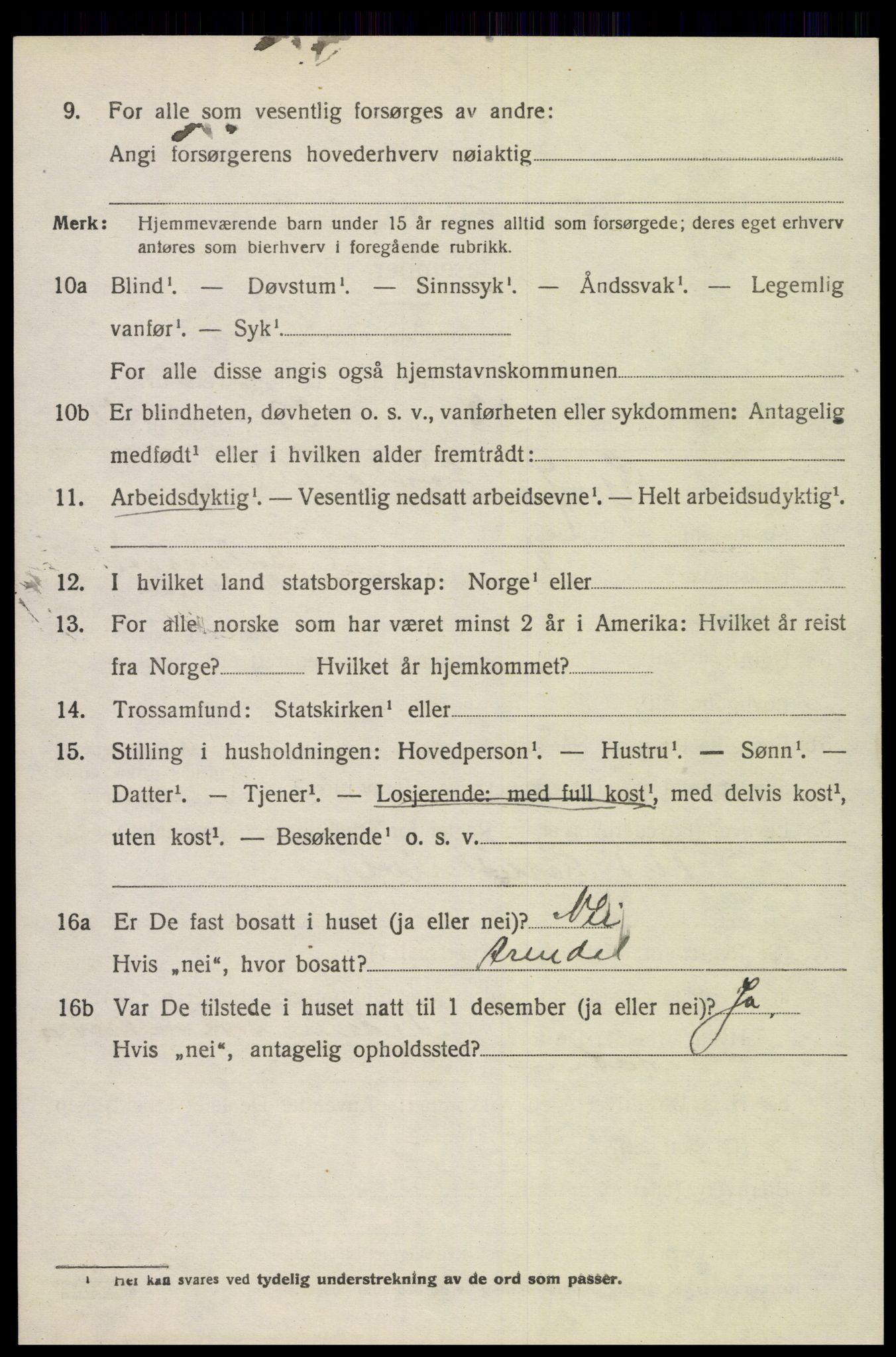 SAK, 1920 census for Åmli, 1920, p. 1594