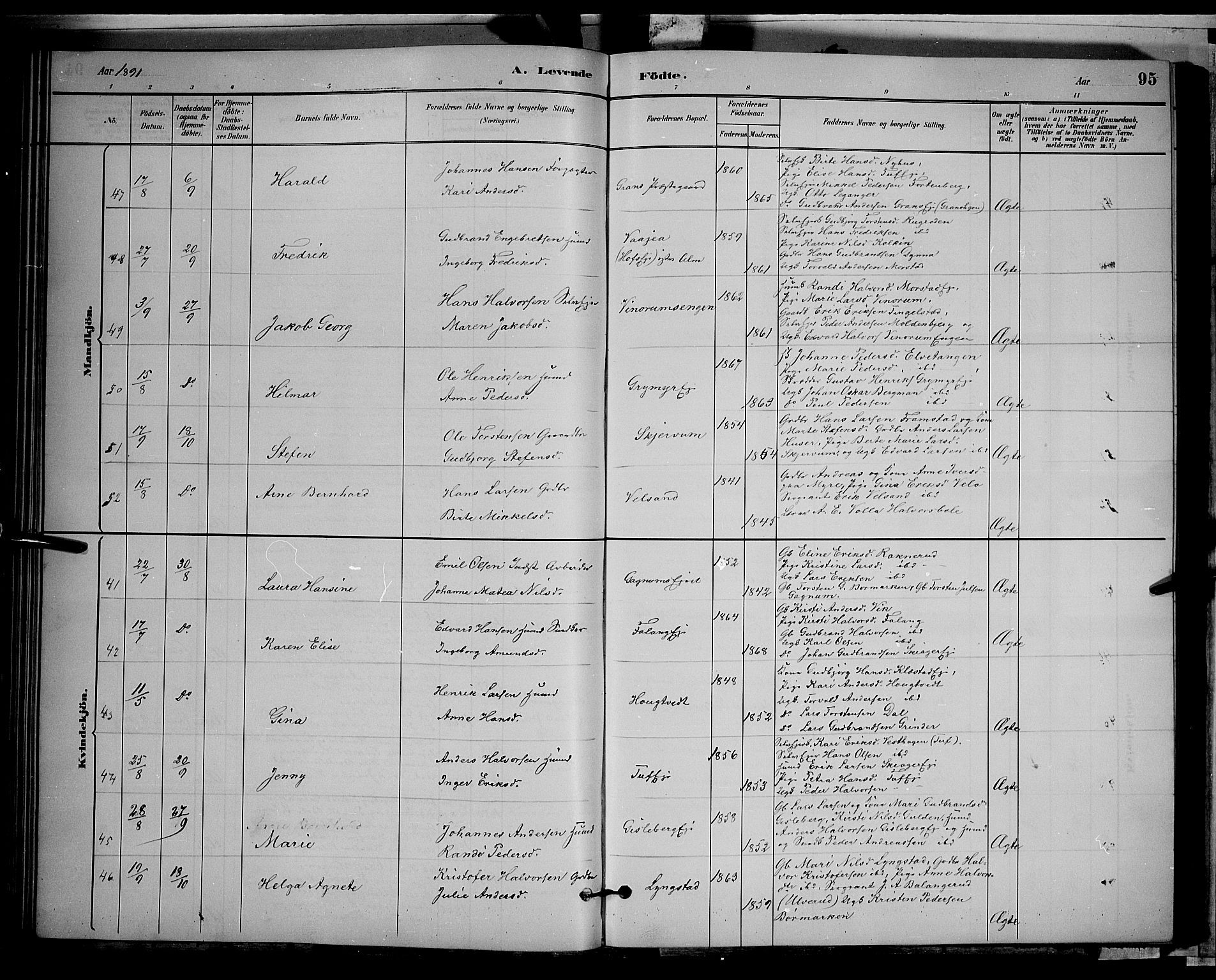 Gran prestekontor, AV/SAH-PREST-112/H/Ha/Hab/L0002: Parish register (copy) no. 2, 1879-1892, p. 95