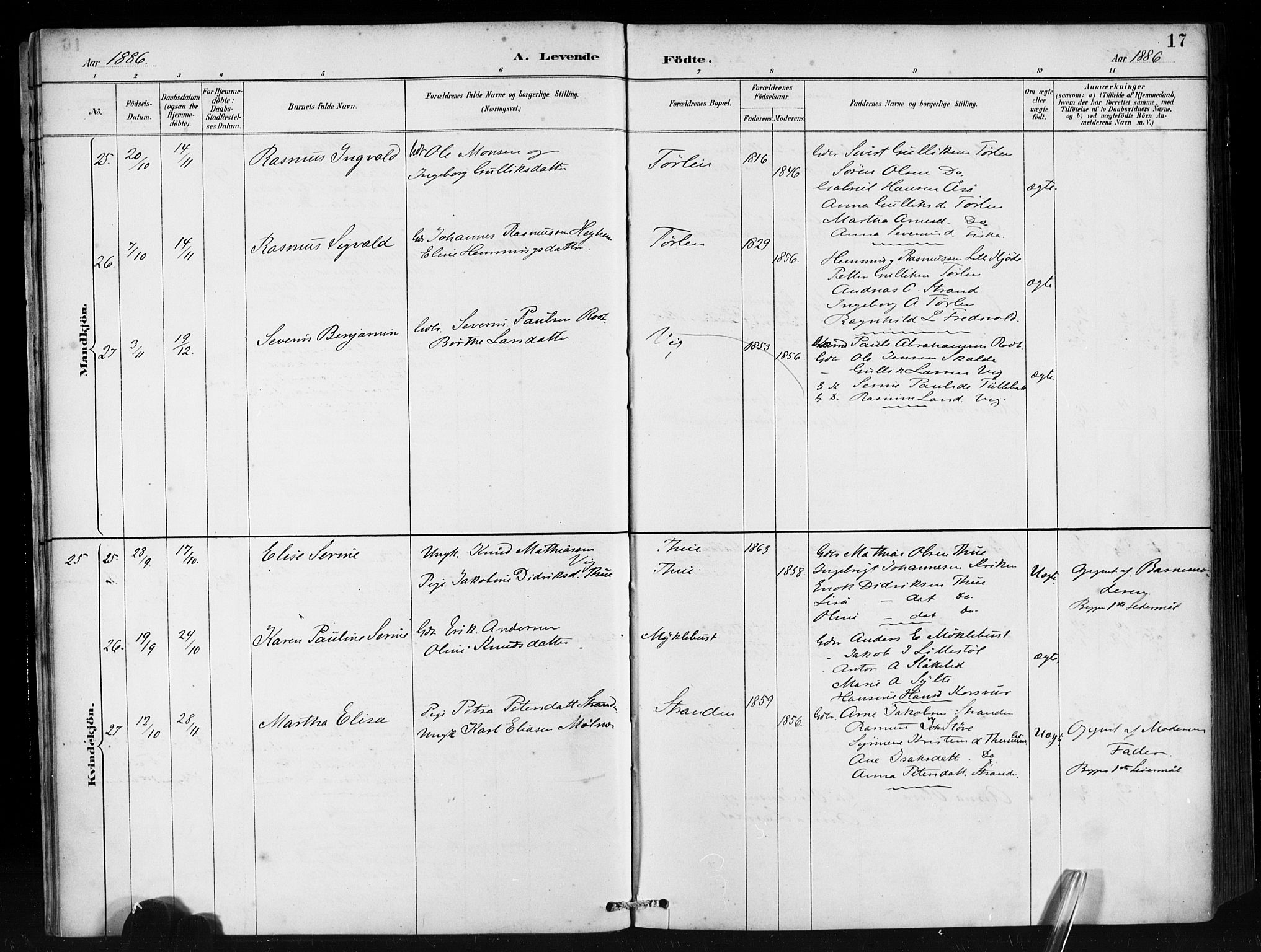 Ministerialprotokoller, klokkerbøker og fødselsregistre - Møre og Romsdal, AV/SAT-A-1454/501/L0008: Parish register (official) no. 501A08, 1885-1901, p. 17