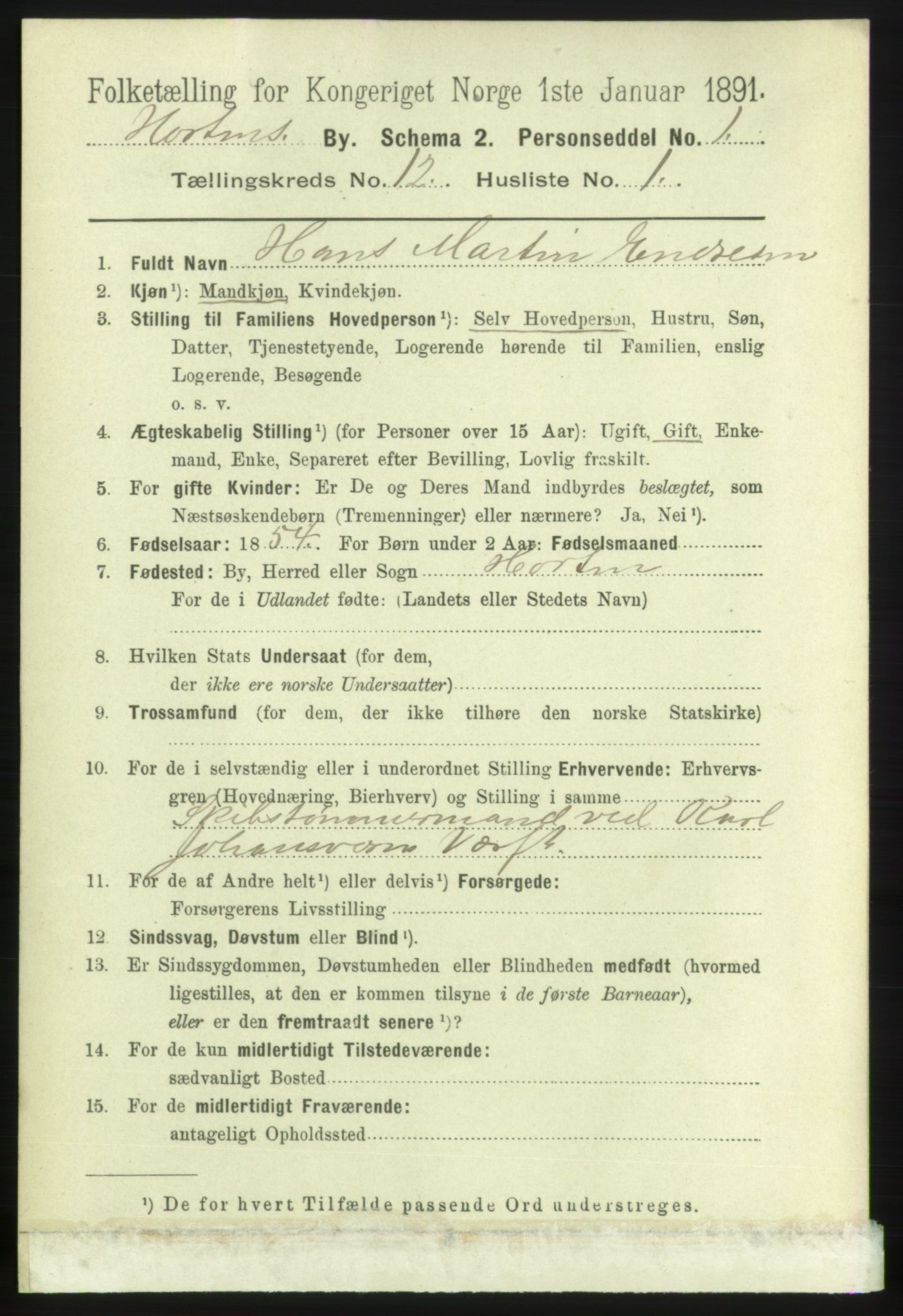 RA, 1891 census for 0703 Horten, 1891, p. 7393