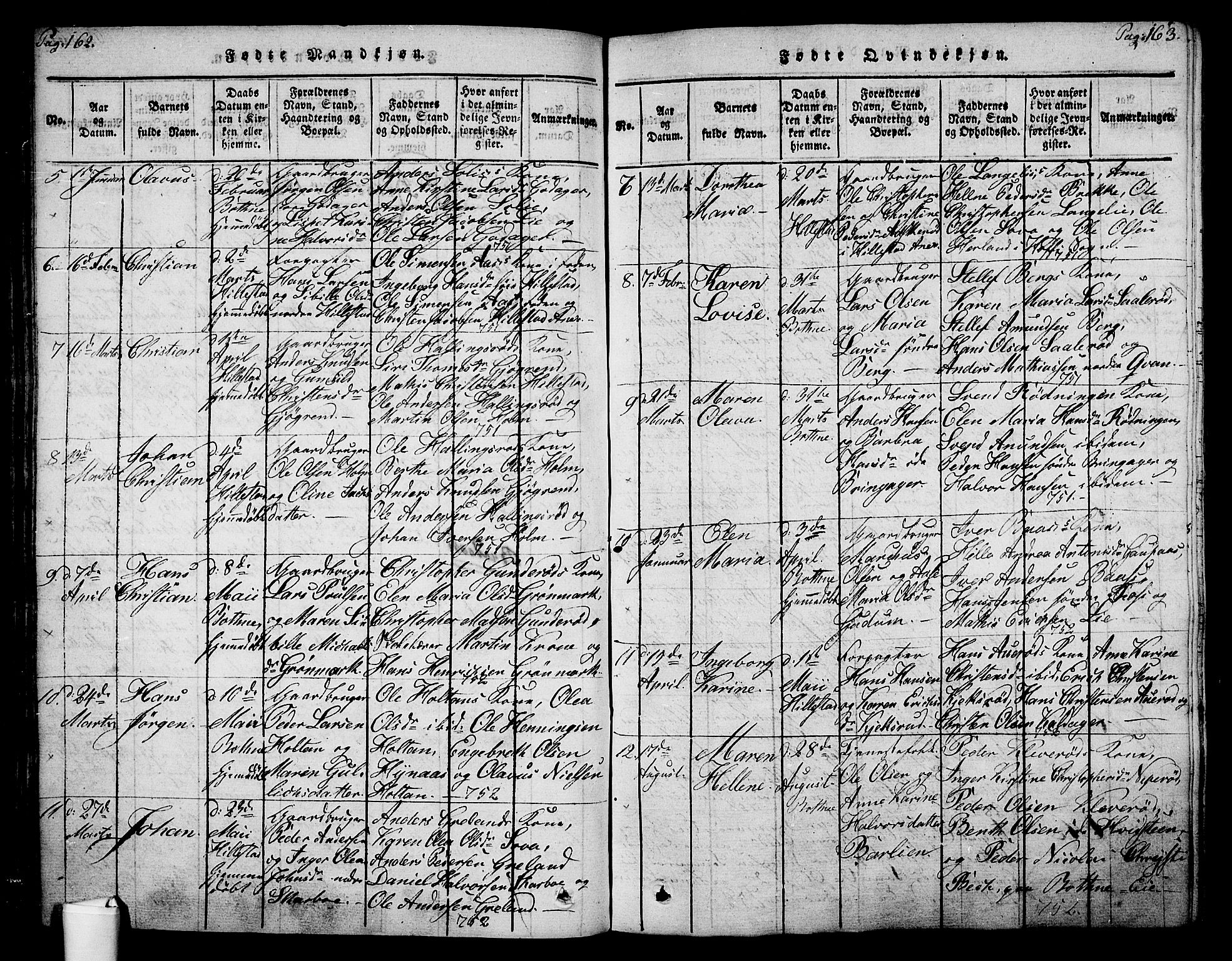 Botne kirkebøker, SAKO/A-340/F/Fa/L0005: Parish register (official) no. I 5, 1814-1836, p. 162-163