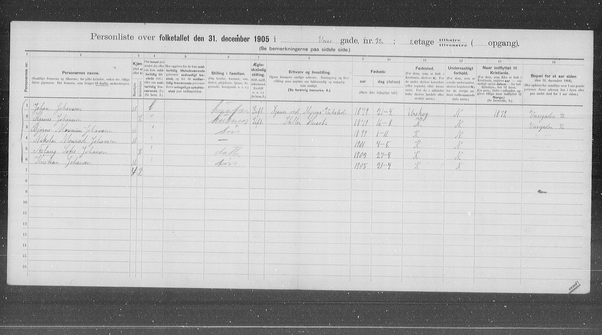 OBA, Municipal Census 1905 for Kristiania, 1905, p. 66231