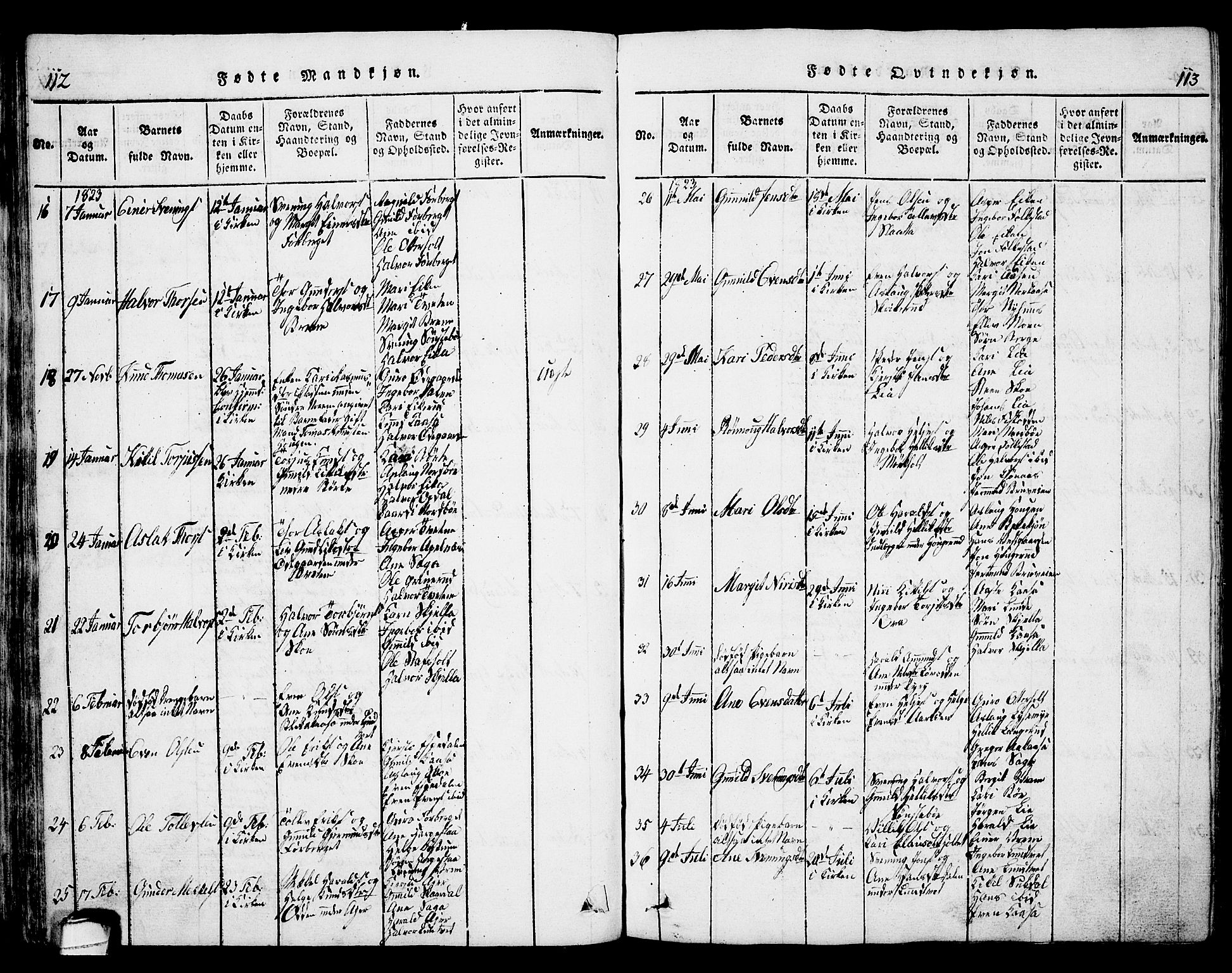 Bø kirkebøker, AV/SAKO-A-257/G/Ga/L0001: Parish register (copy) no. 1, 1815-1831, p. 112-113