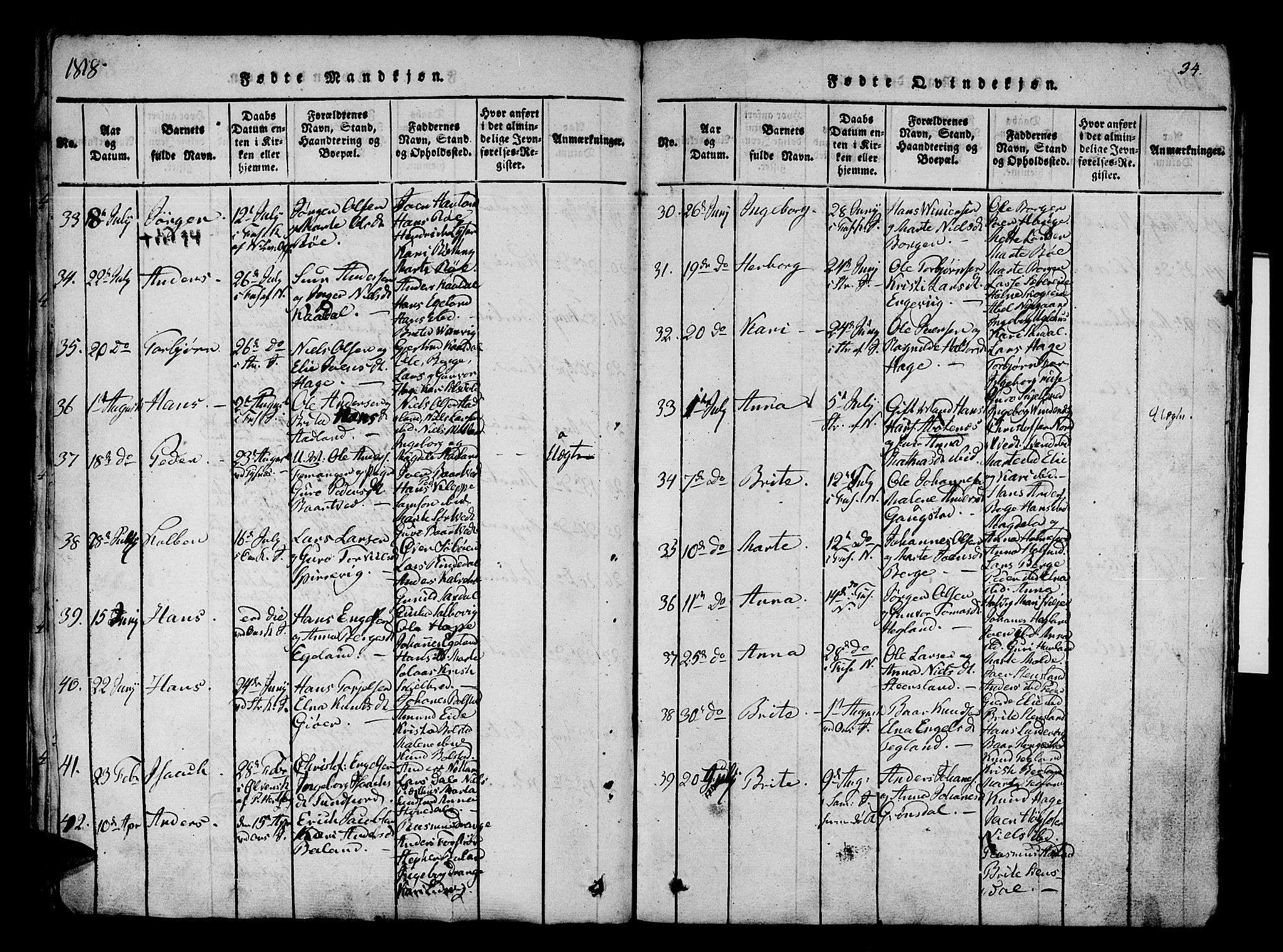 Os sokneprestembete, SAB/A-99929: Parish register (official) no. A 12, 1816-1825, p. 34