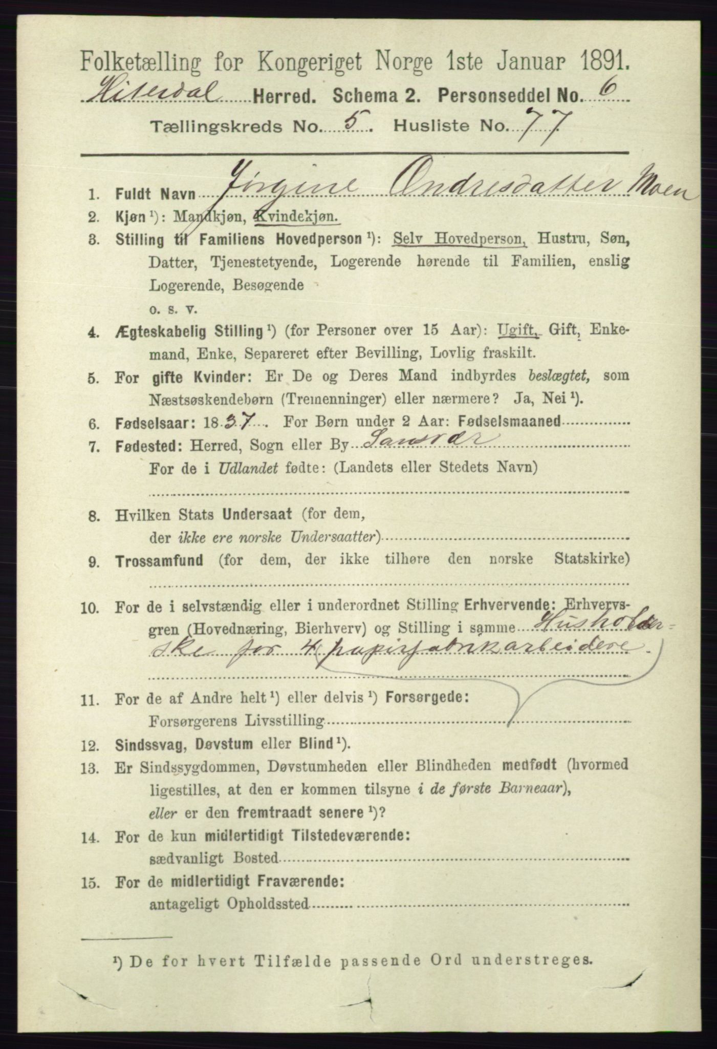 RA, 1891 census for 0823 Heddal, 1891, p. 2514