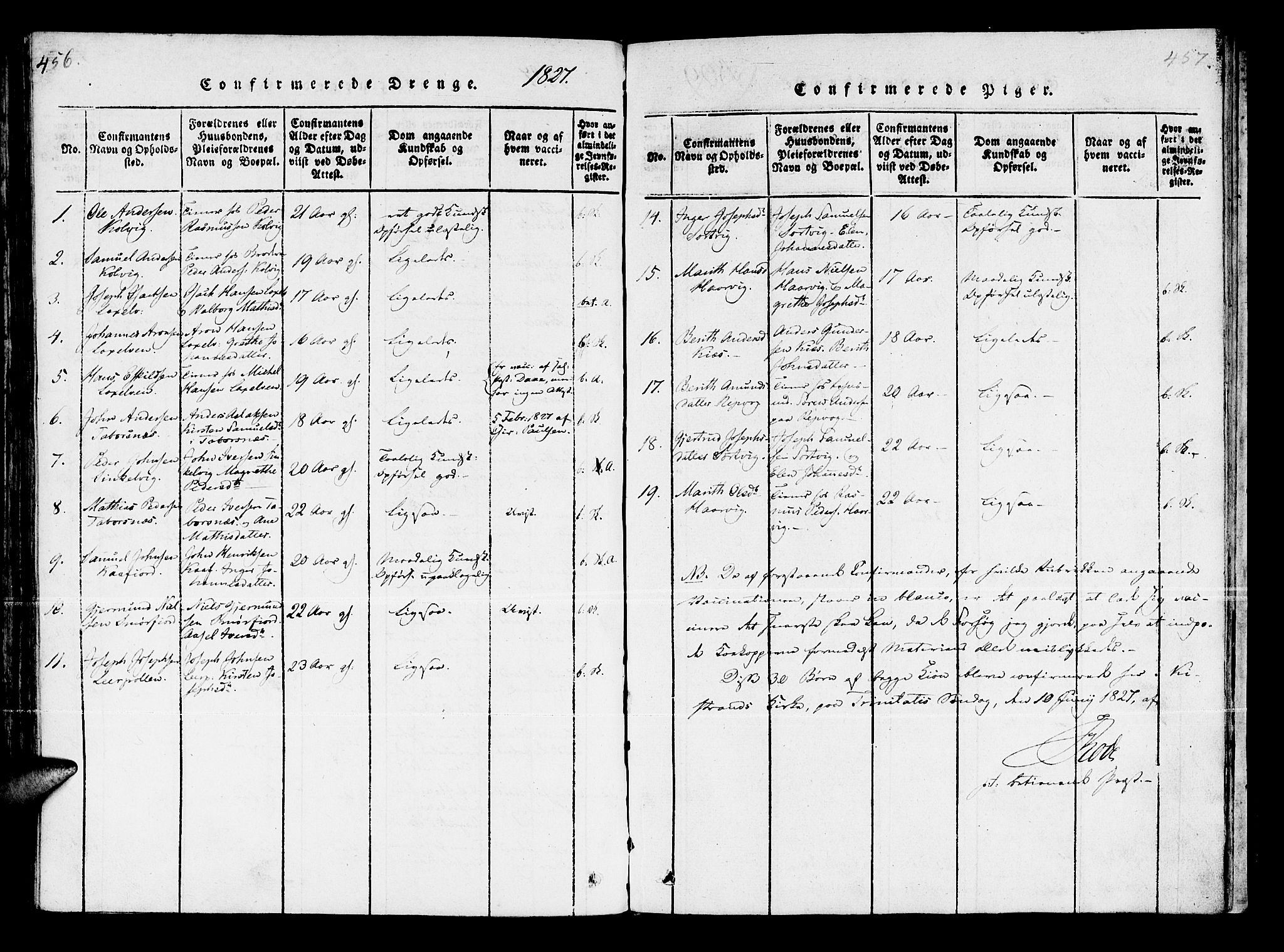 Kistrand/Porsanger sokneprestembete, AV/SATØ-S-1351/H/Ha/L0003.kirke: Parish register (official) no. 3, 1825-1842, p. 456-457