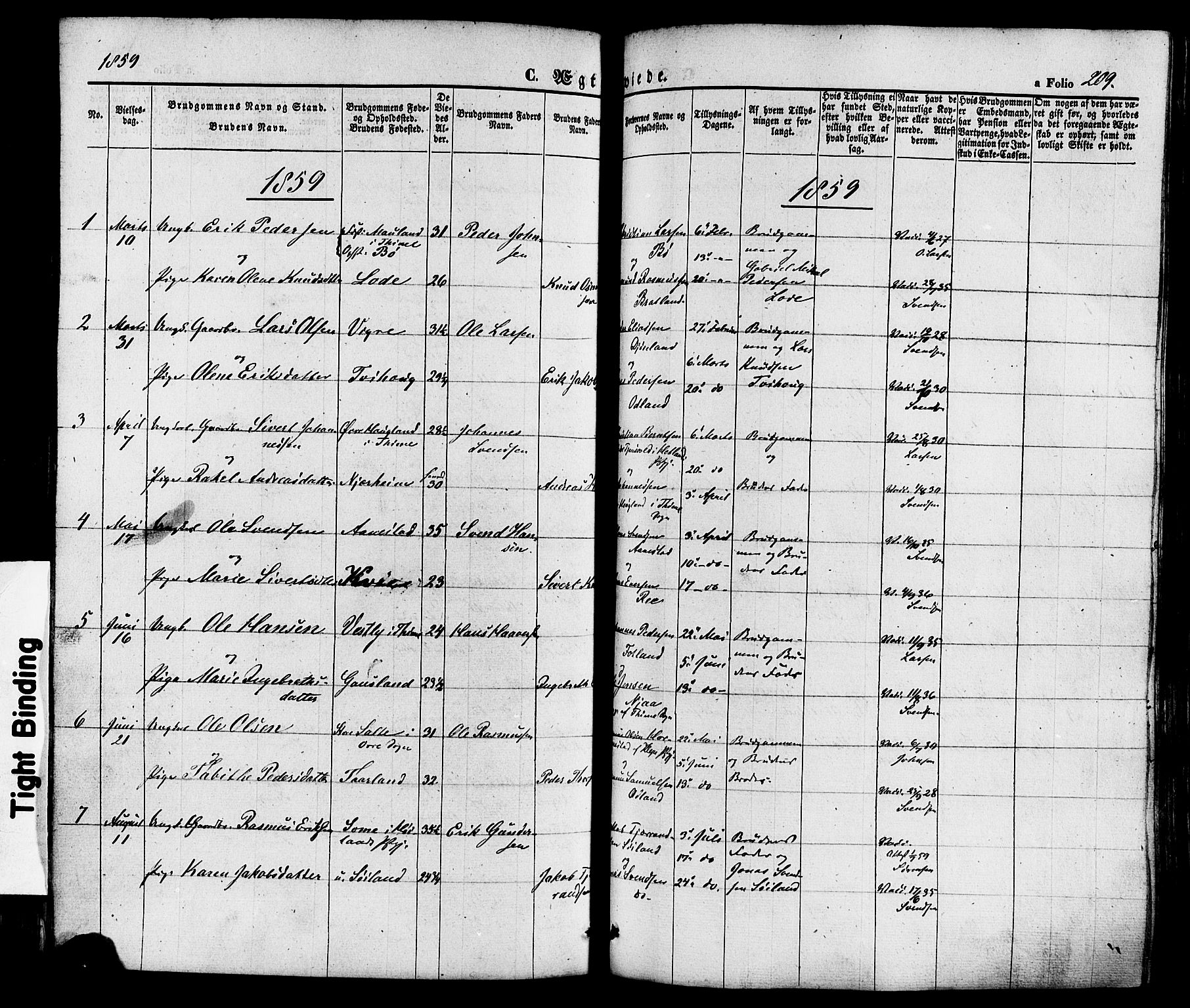 Hå sokneprestkontor, SAST/A-101801/001/30BA/L0008: Parish register (official) no. A 7, 1853-1878, p. 209