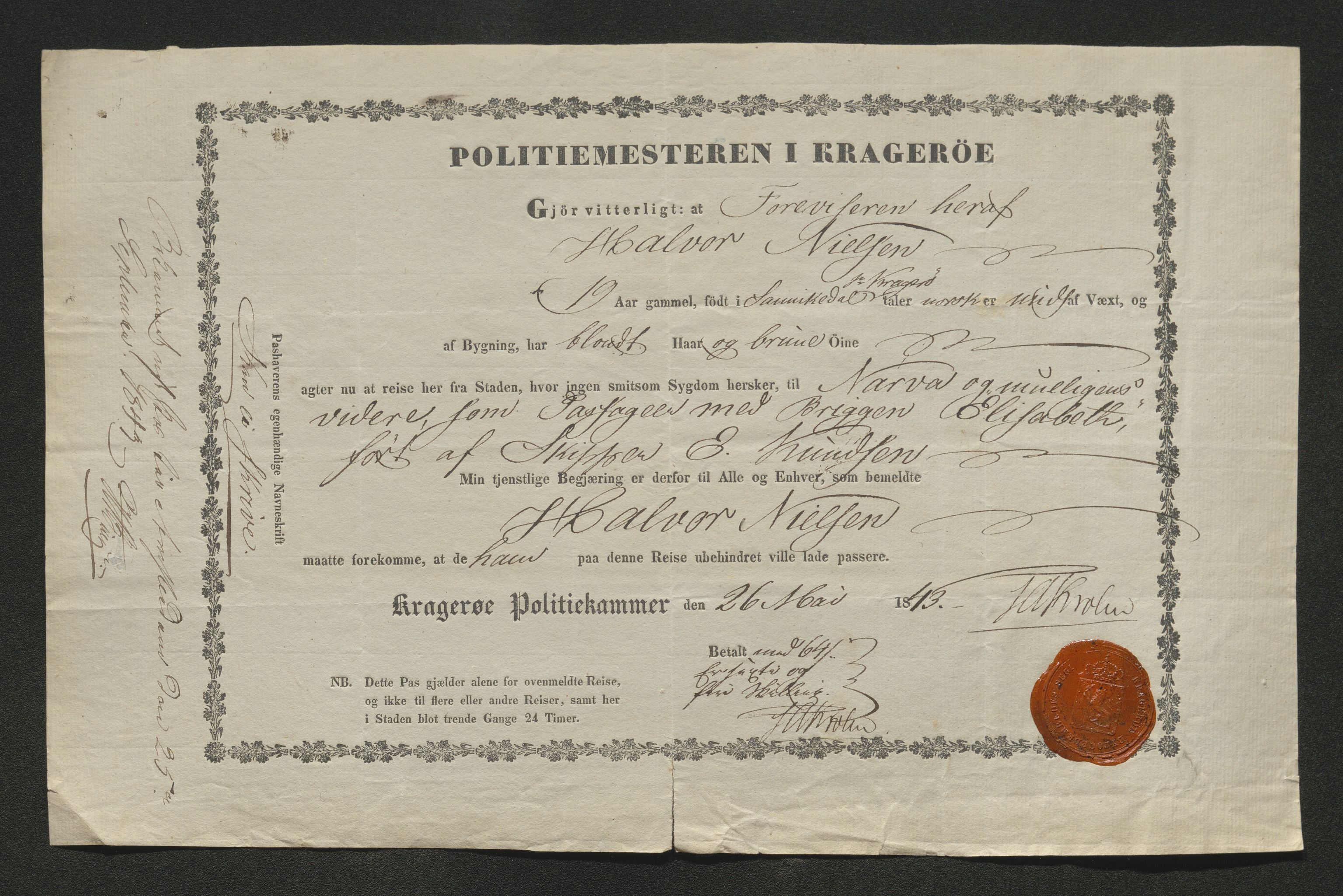 Drammen politikammer, SAKO/A-623/I/Ia/Iab/L0007: Innleverte pass, 1843-1844, p. 243
