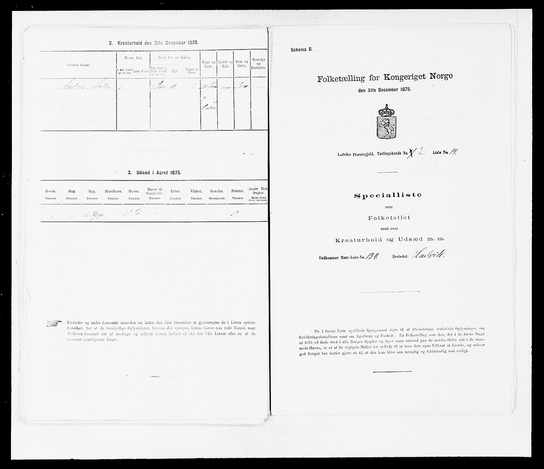 SAB, 1875 census for 1415P Lavik, 1875, p. 149