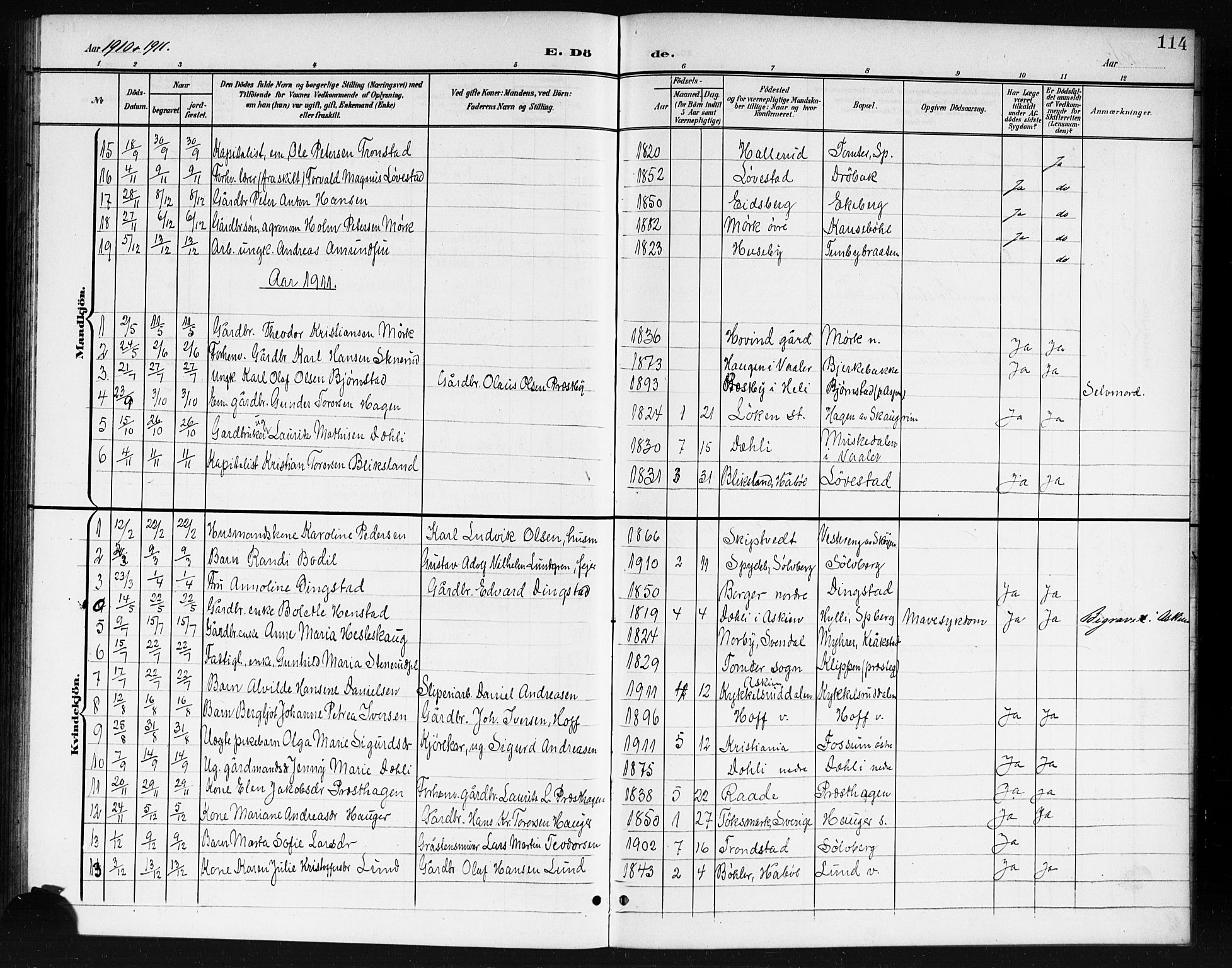 Spydeberg prestekontor Kirkebøker, AV/SAO-A-10924/G/Ga/L0002: Parish register (copy) no. I 2, 1901-1922, p. 114