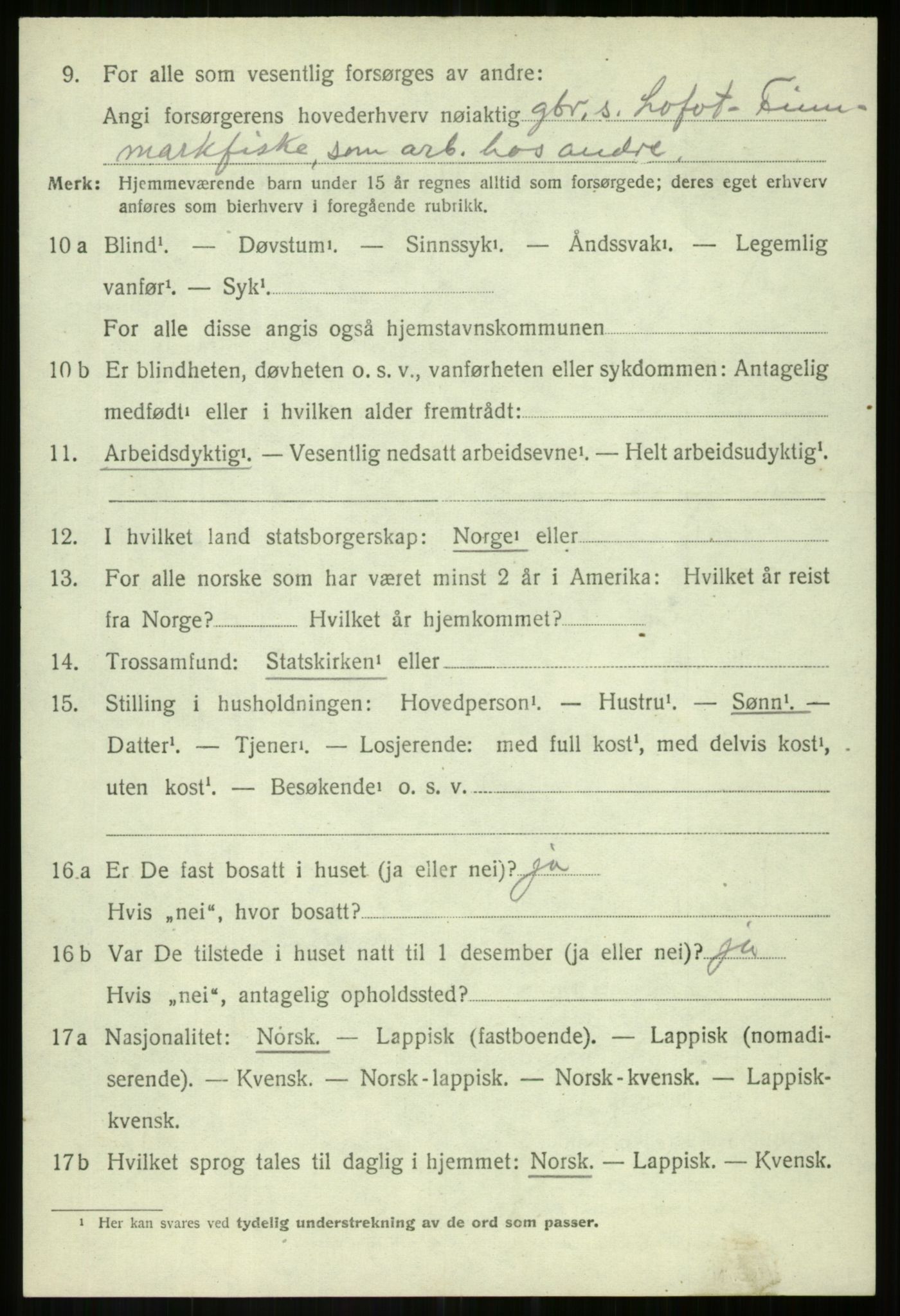 SATØ, 1920 census for Salangen, 1920, p. 1321