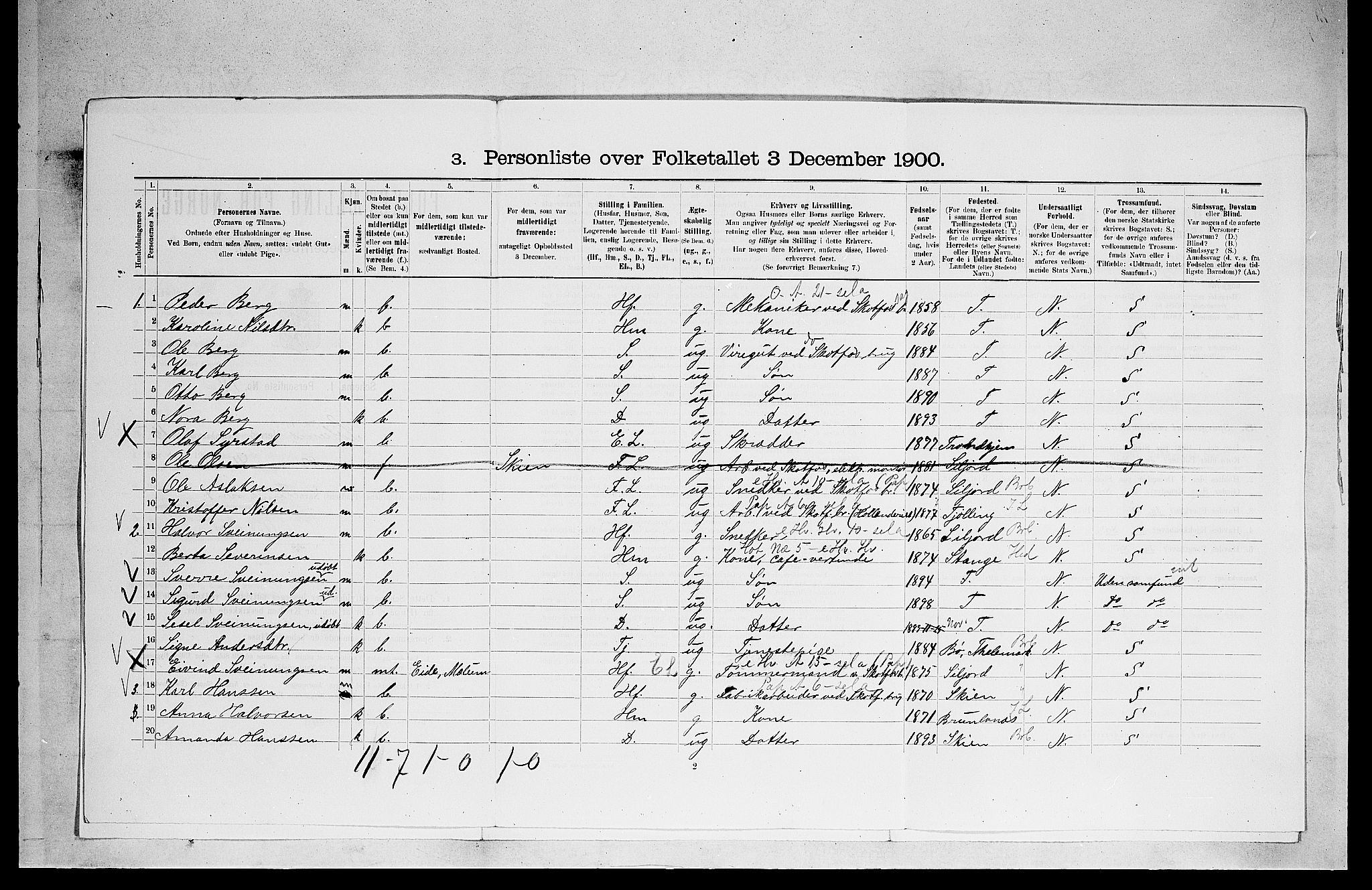 SAKO, 1900 census for Solum, 1900, p. 2391