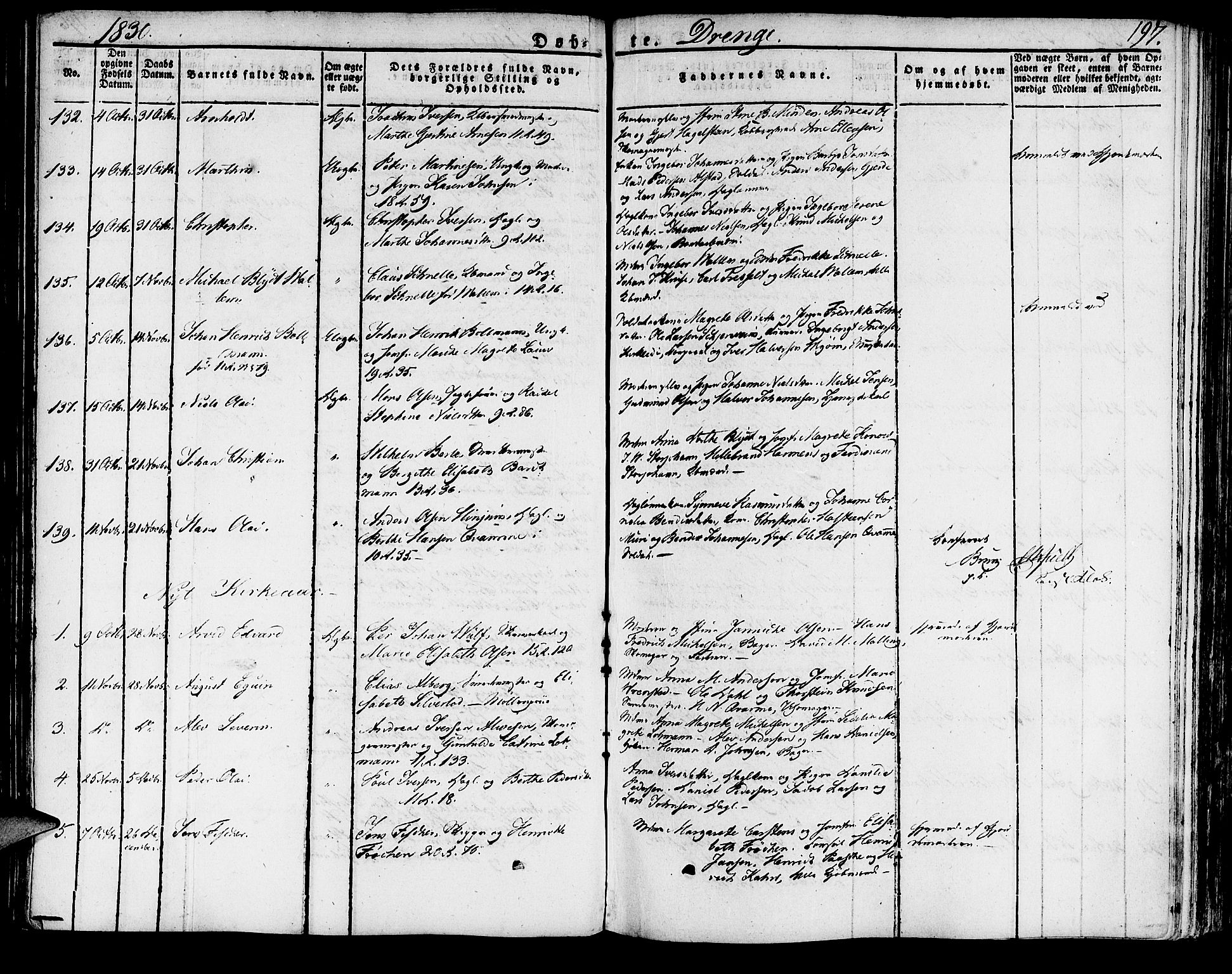 Domkirken sokneprestembete, SAB/A-74801/H/Haa/L0012: Parish register (official) no. A 12, 1821-1840, p. 197