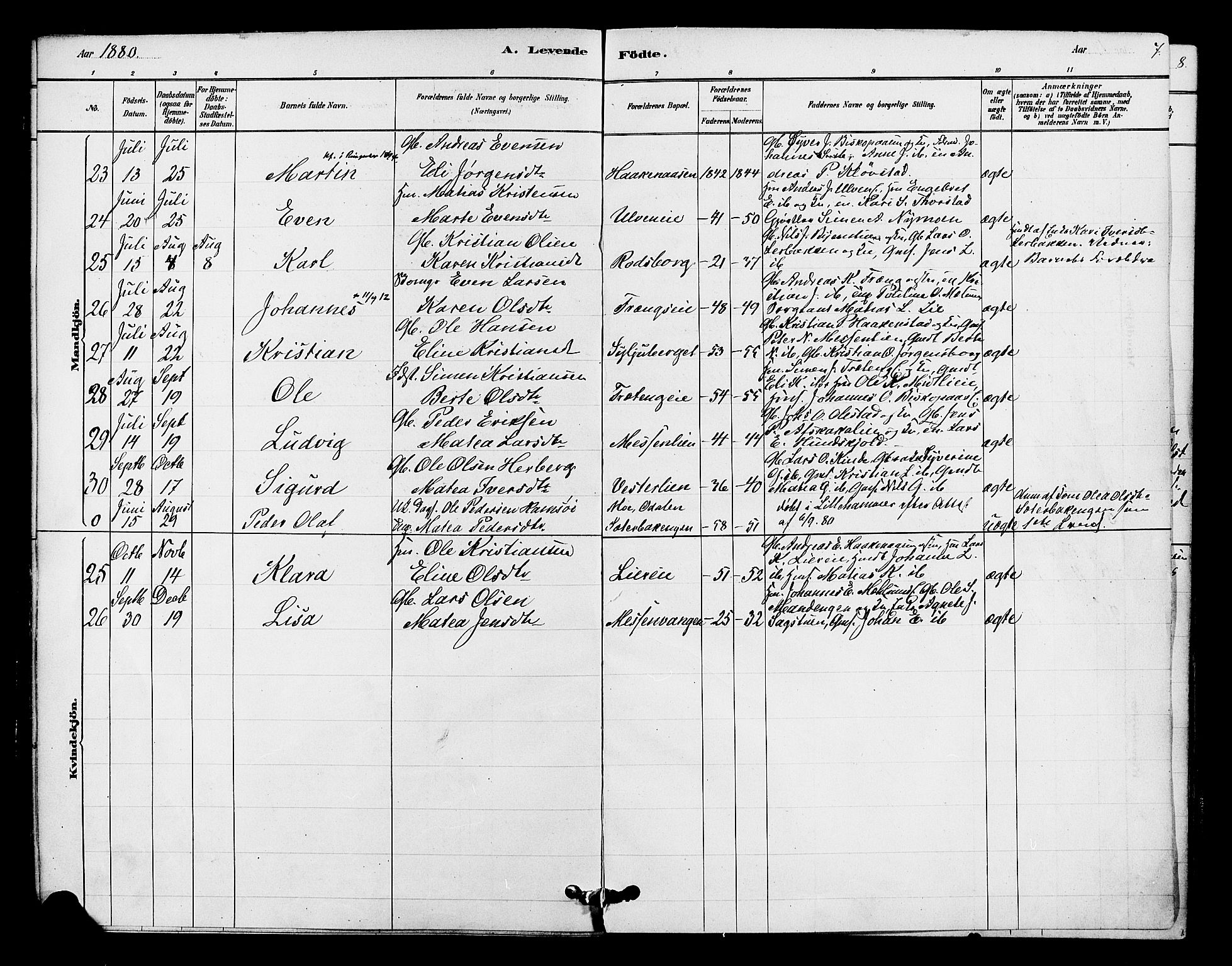 Ringsaker prestekontor, SAH/PREST-014/K/Ka/L0013: Parish register (official) no. 13, 1879-1890, p. 7