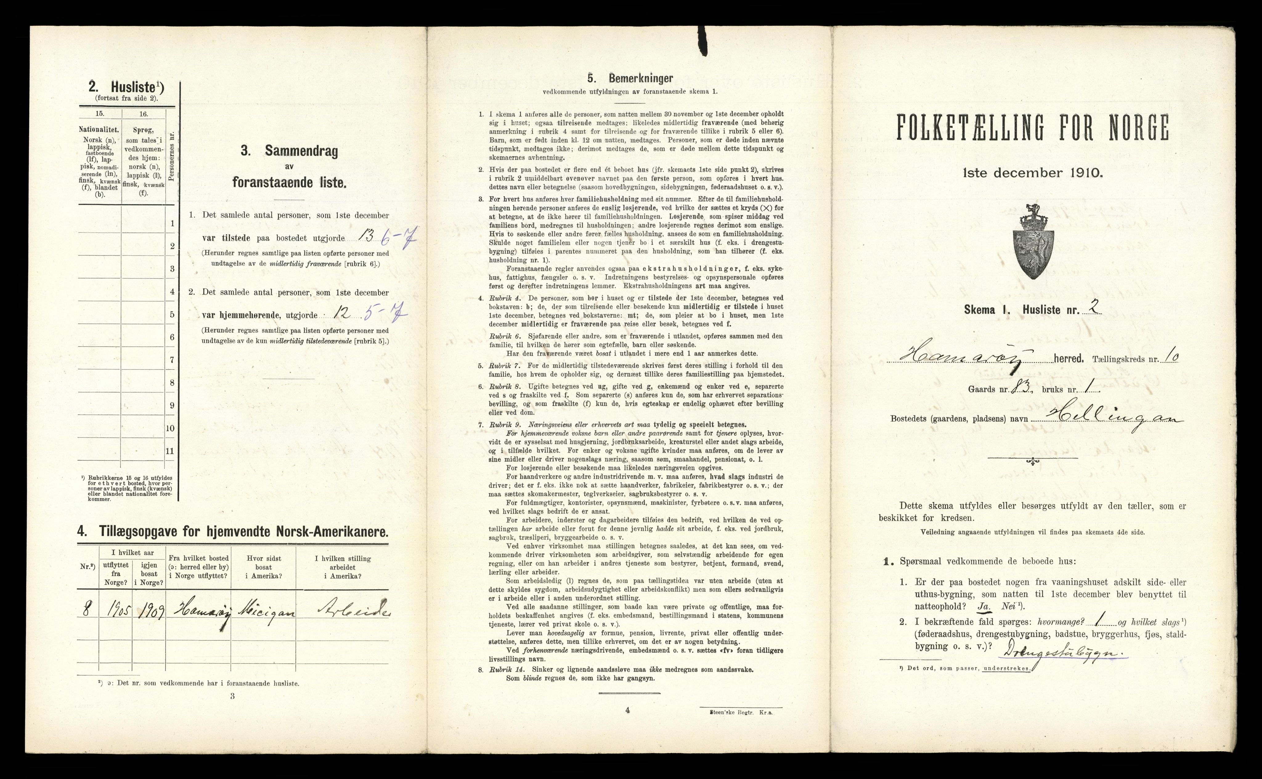 RA, 1910 census for Hamarøy, 1910, p. 992