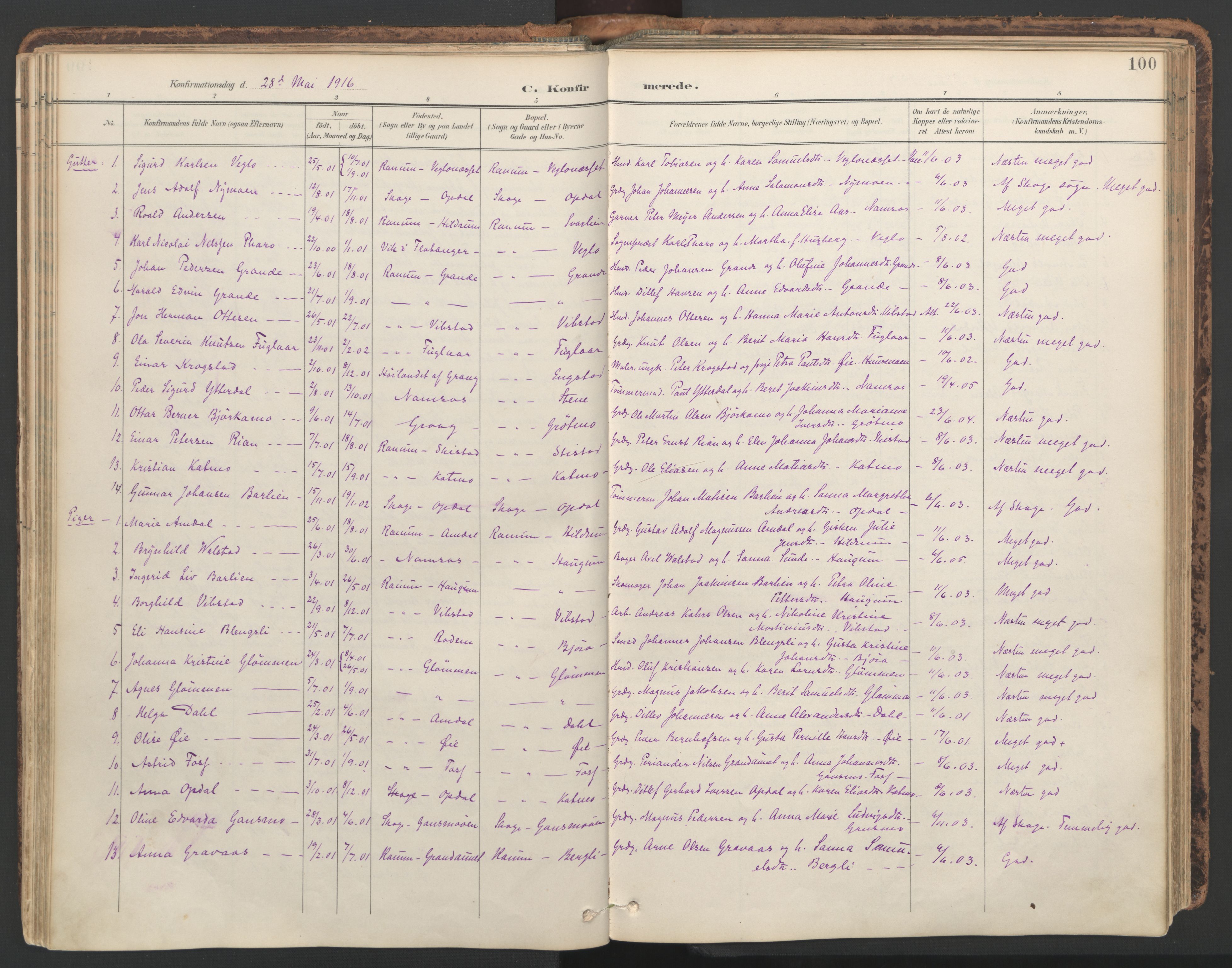Ministerialprotokoller, klokkerbøker og fødselsregistre - Nord-Trøndelag, SAT/A-1458/764/L0556: Parish register (official) no. 764A11, 1897-1924, p. 100