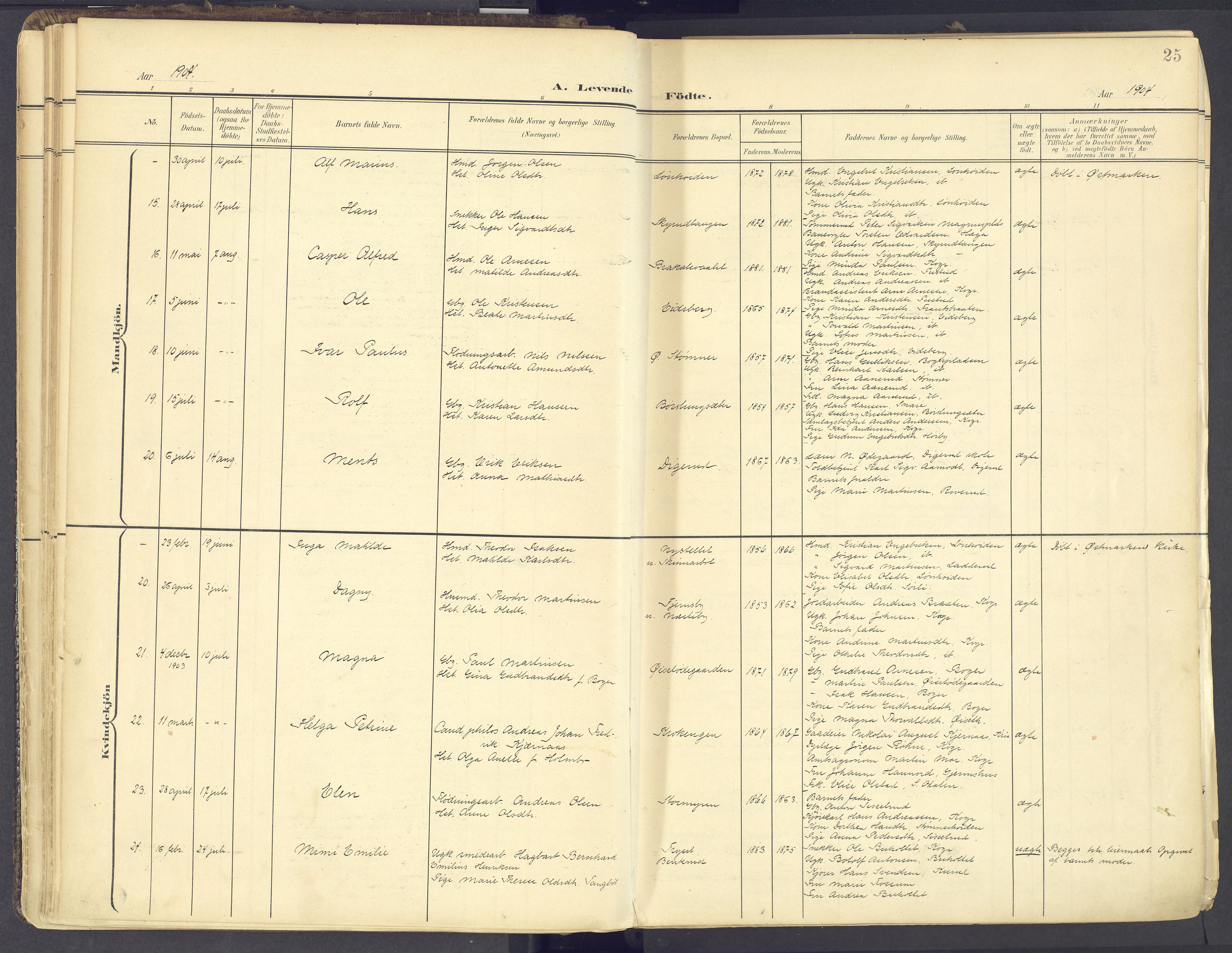 Vinger prestekontor, SAH/PREST-024/H/Ha/Haa/L0017: Parish register (official) no. 17, 1901-1927, p. 25