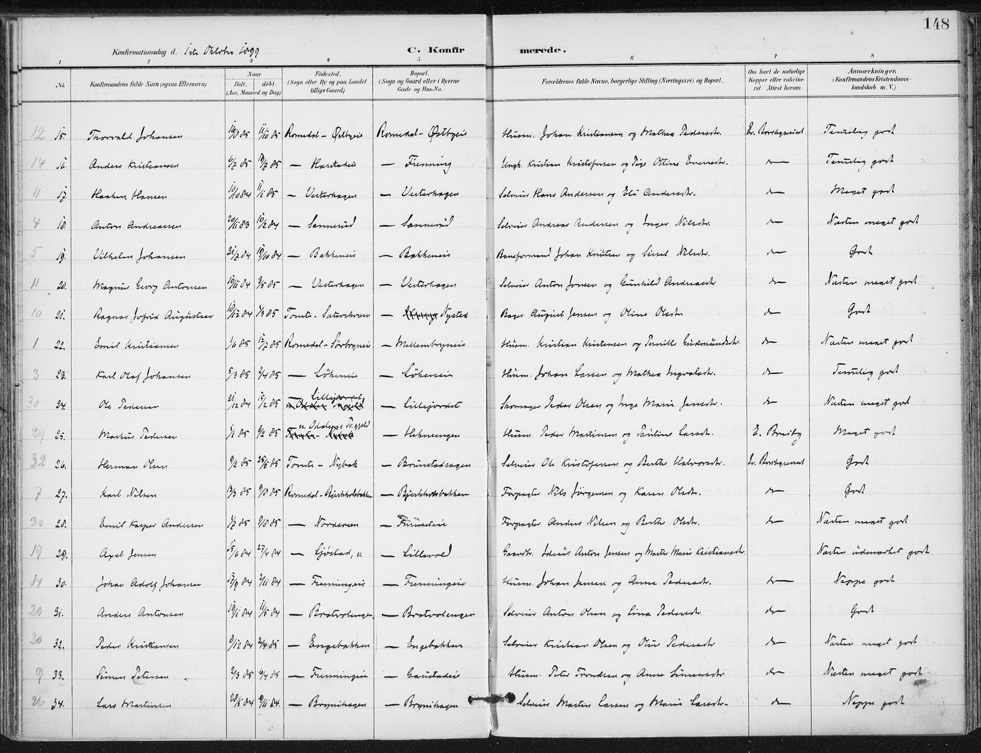 Romedal prestekontor, SAH/PREST-004/K/L0011: Parish register (official) no. 11, 1896-1912, p. 148