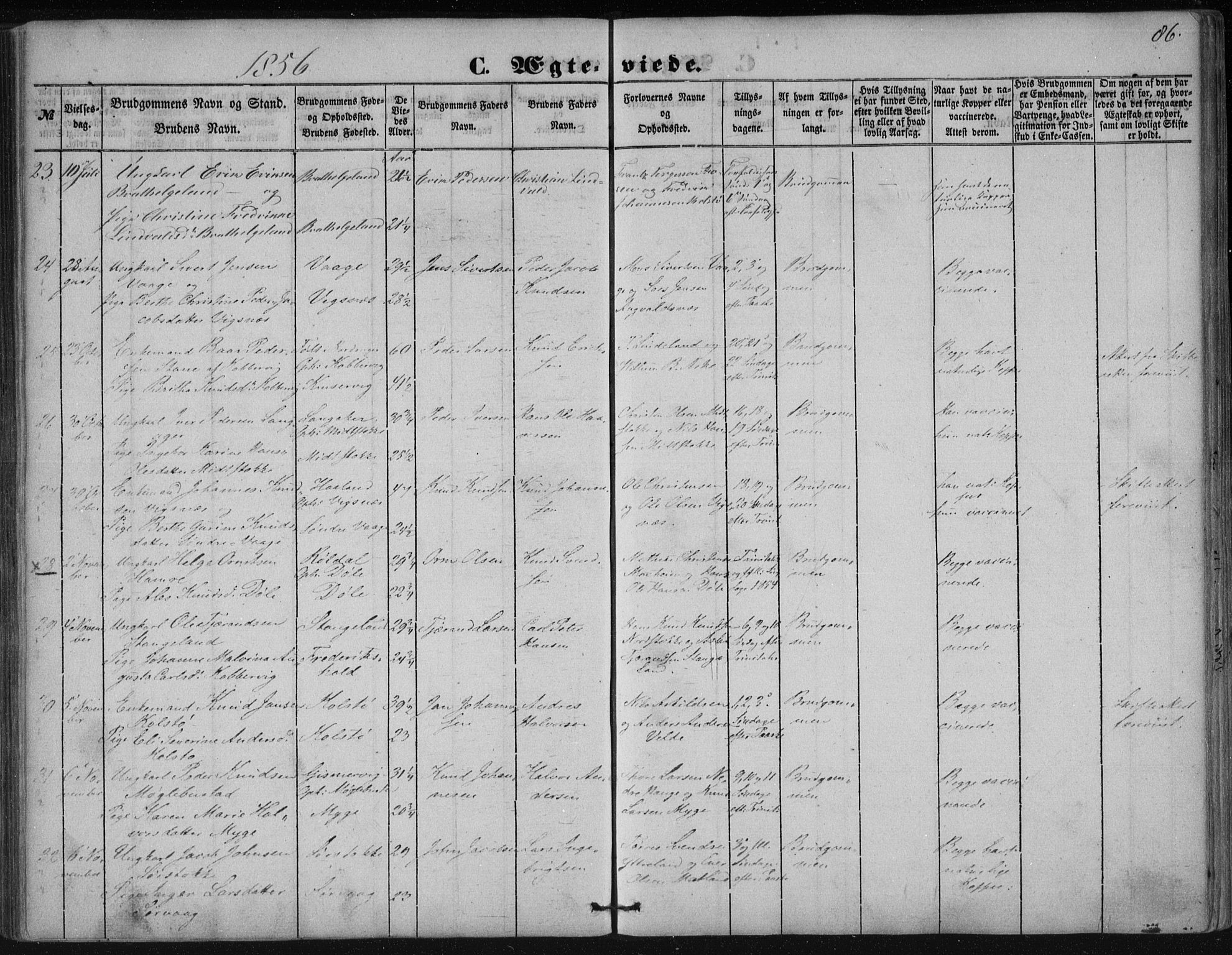 Avaldsnes sokneprestkontor, AV/SAST-A -101851/H/Ha/Haa/L0009: Parish register (official) no. A 9, 1853-1865, p. 86