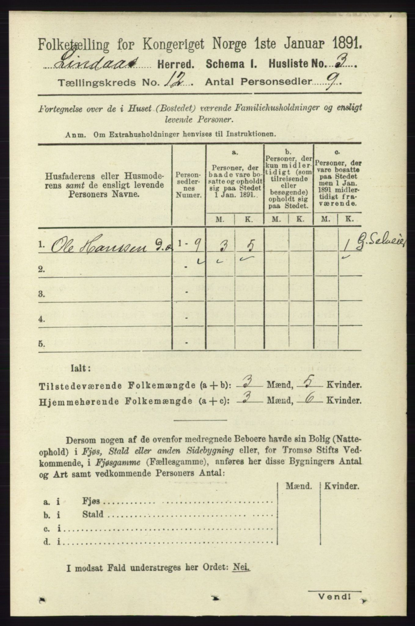 RA, 1891 census for 1263 Lindås, 1891, p. 3969