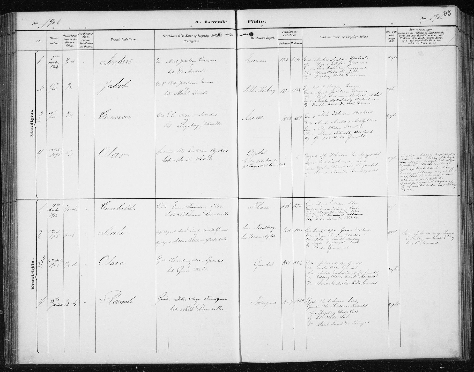 Ministerialprotokoller, klokkerbøker og fødselsregistre - Sør-Trøndelag, SAT/A-1456/674/L0876: Parish register (copy) no. 674C03, 1892-1912, p. 95