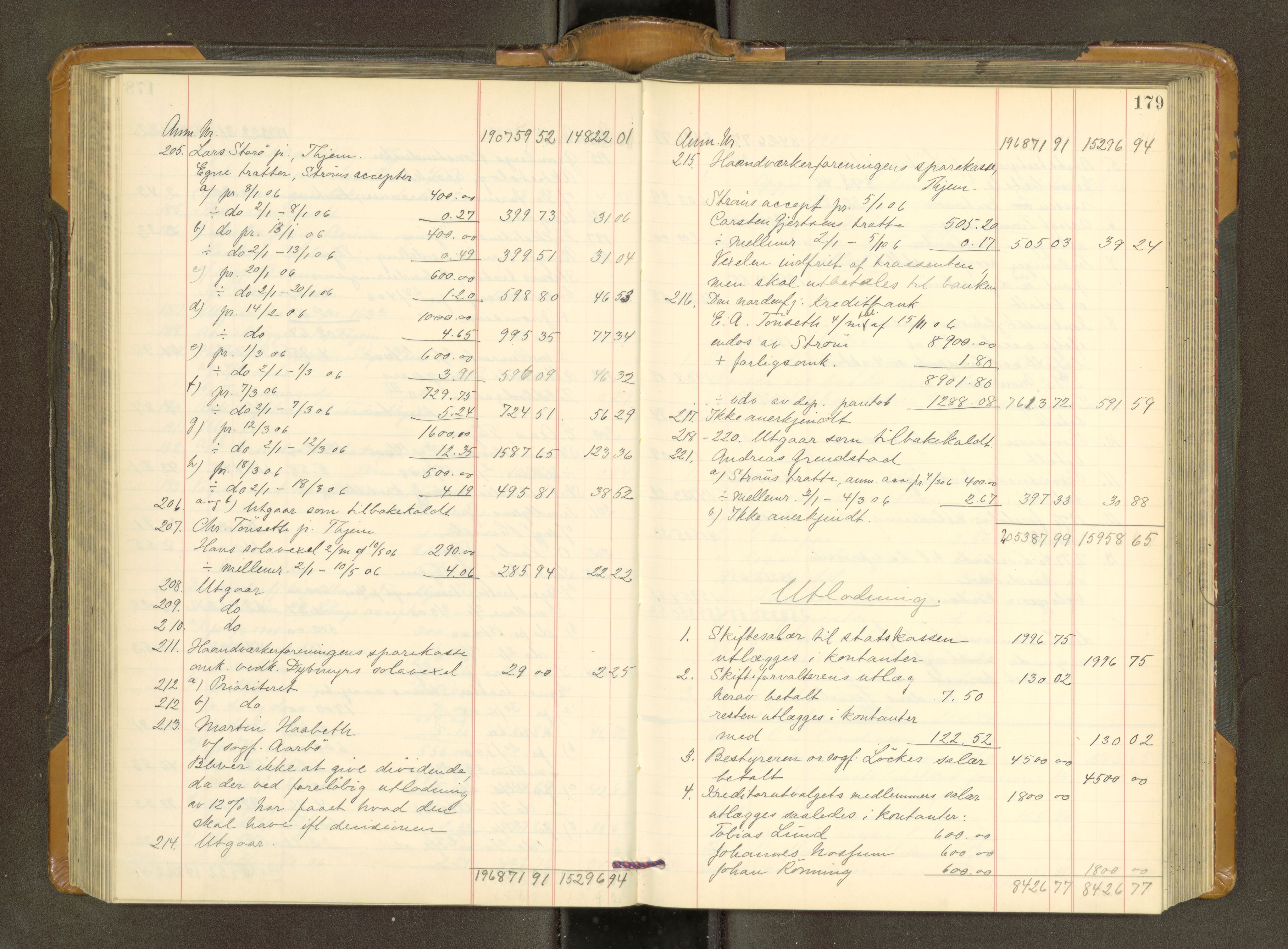 Trondheim byfogd, AV/SAT-A-0003/1/3/3A/L0039: Skifteutlodningsprotokoll - 3/11-2/2. U, 1906-1910, p. 179