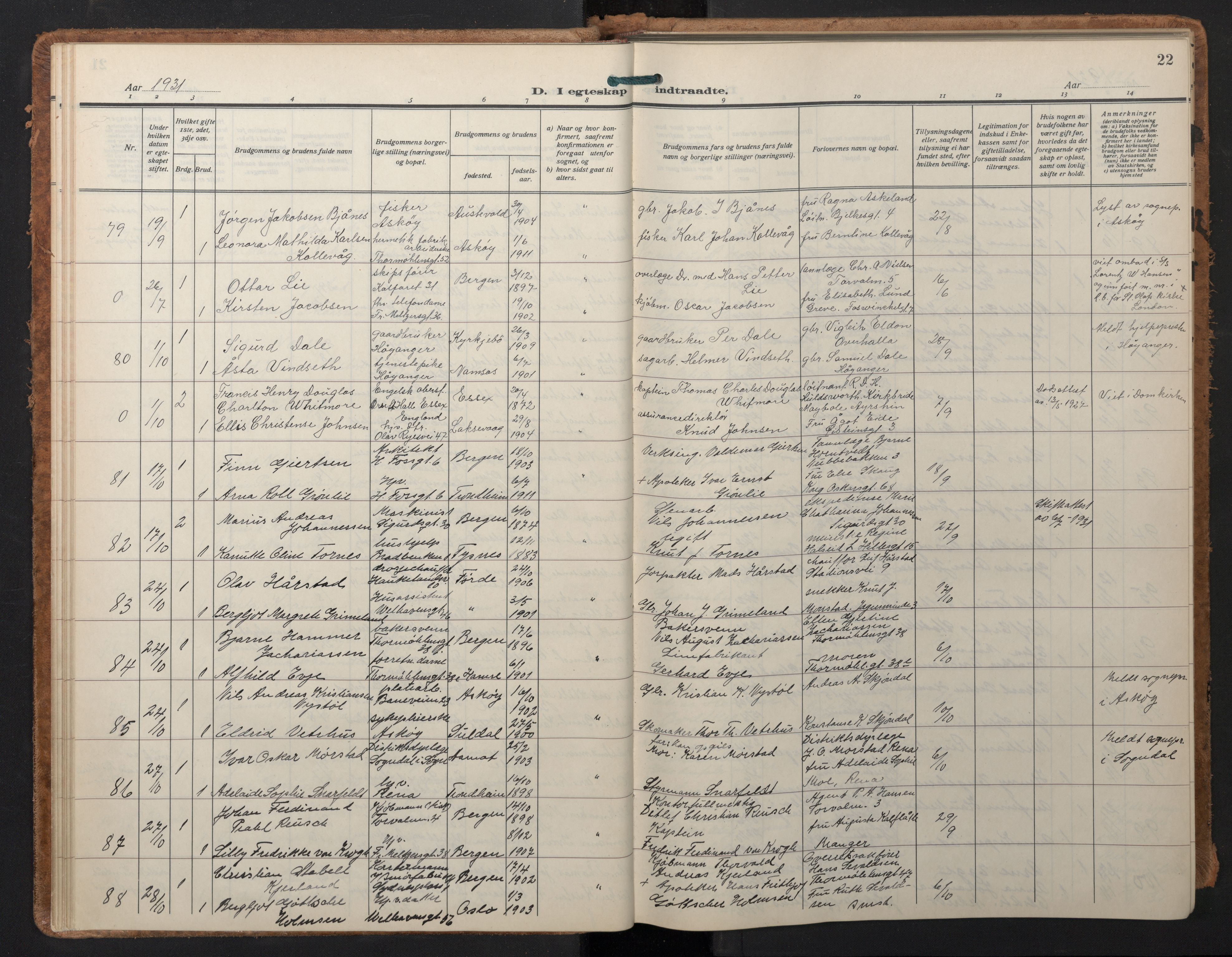 Johanneskirken sokneprestembete, AV/SAB-A-76001/H/Hab: Parish register (copy) no. C 3, 1929-1949, p. 21b-22a