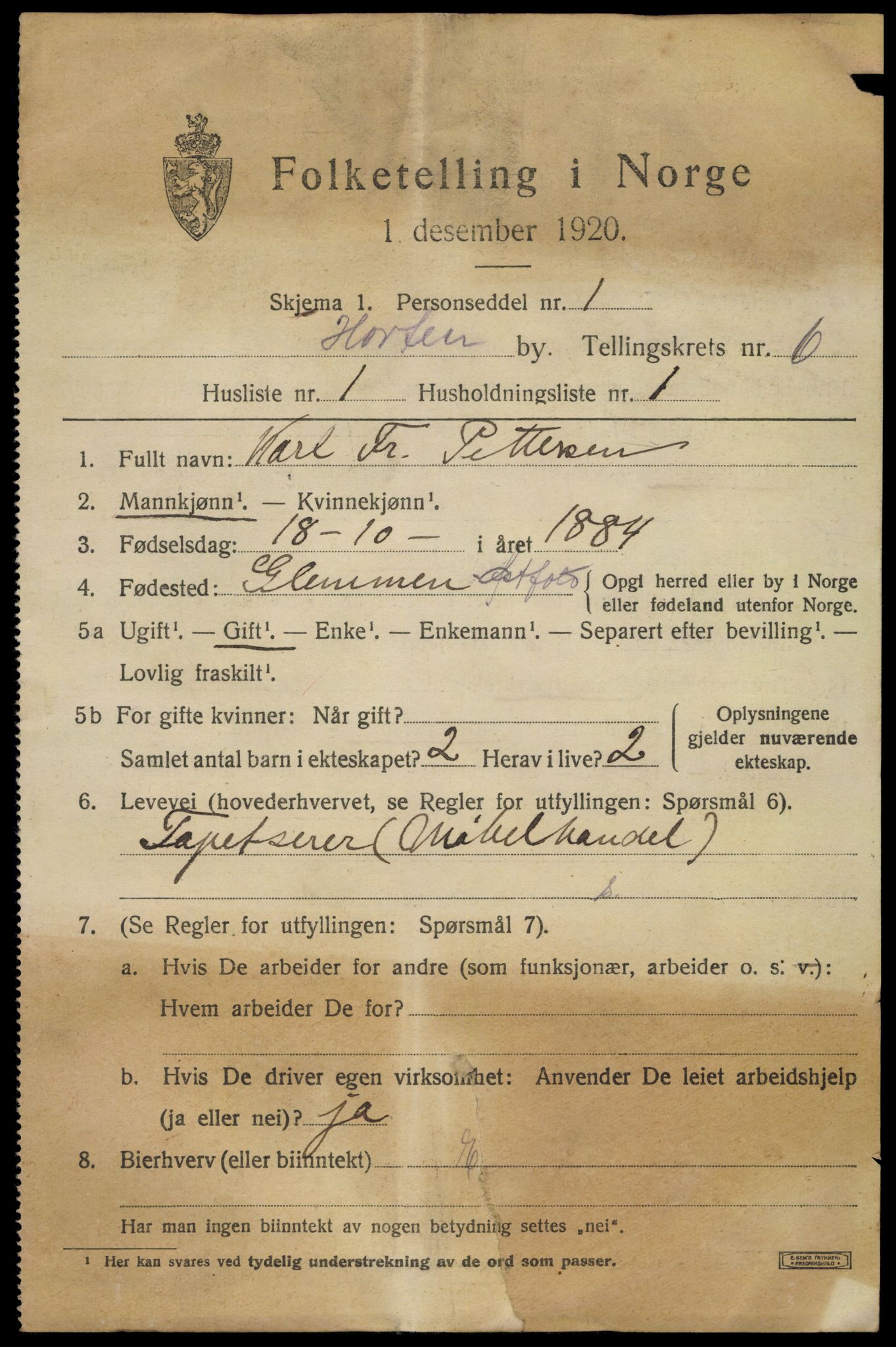 SAKO, 1920 census for Horten, 1920, p. 22259