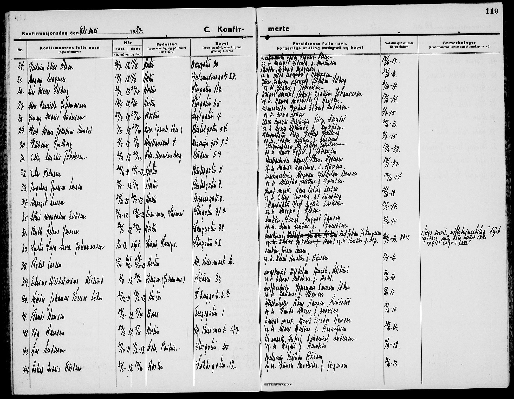 Horten kirkebøker, AV/SAKO-A-348/G/Ga/L0009: Parish register (copy) no. 9, 1926-1936, p. 119