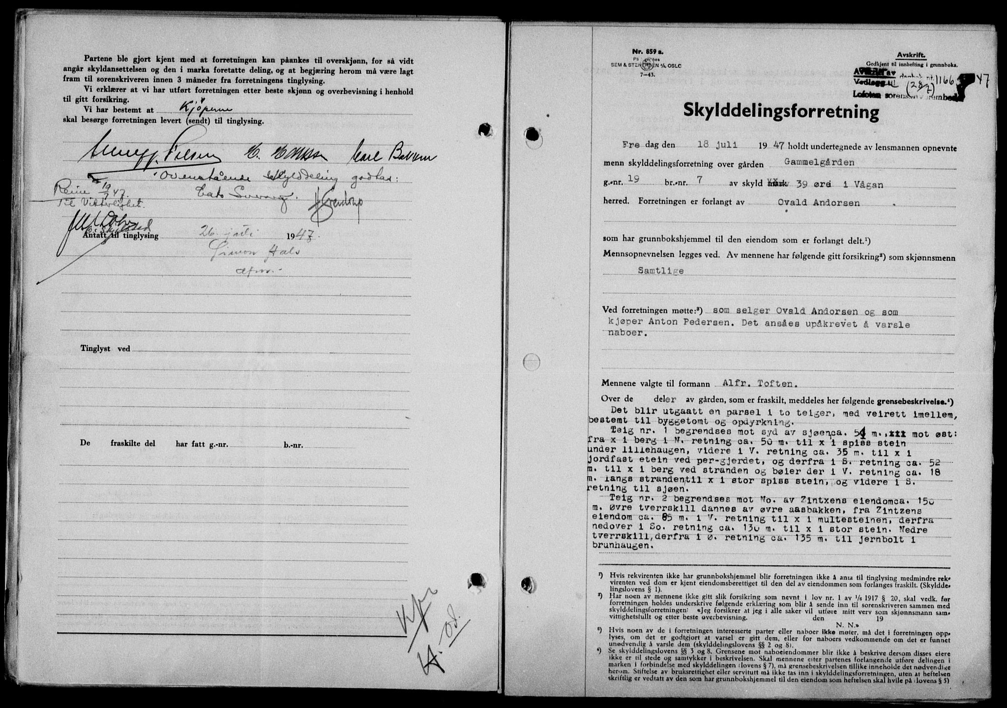 Lofoten sorenskriveri, SAT/A-0017/1/2/2C/L0016a: Mortgage book no. 16a, 1947-1947, Diary no: : 1166/1947