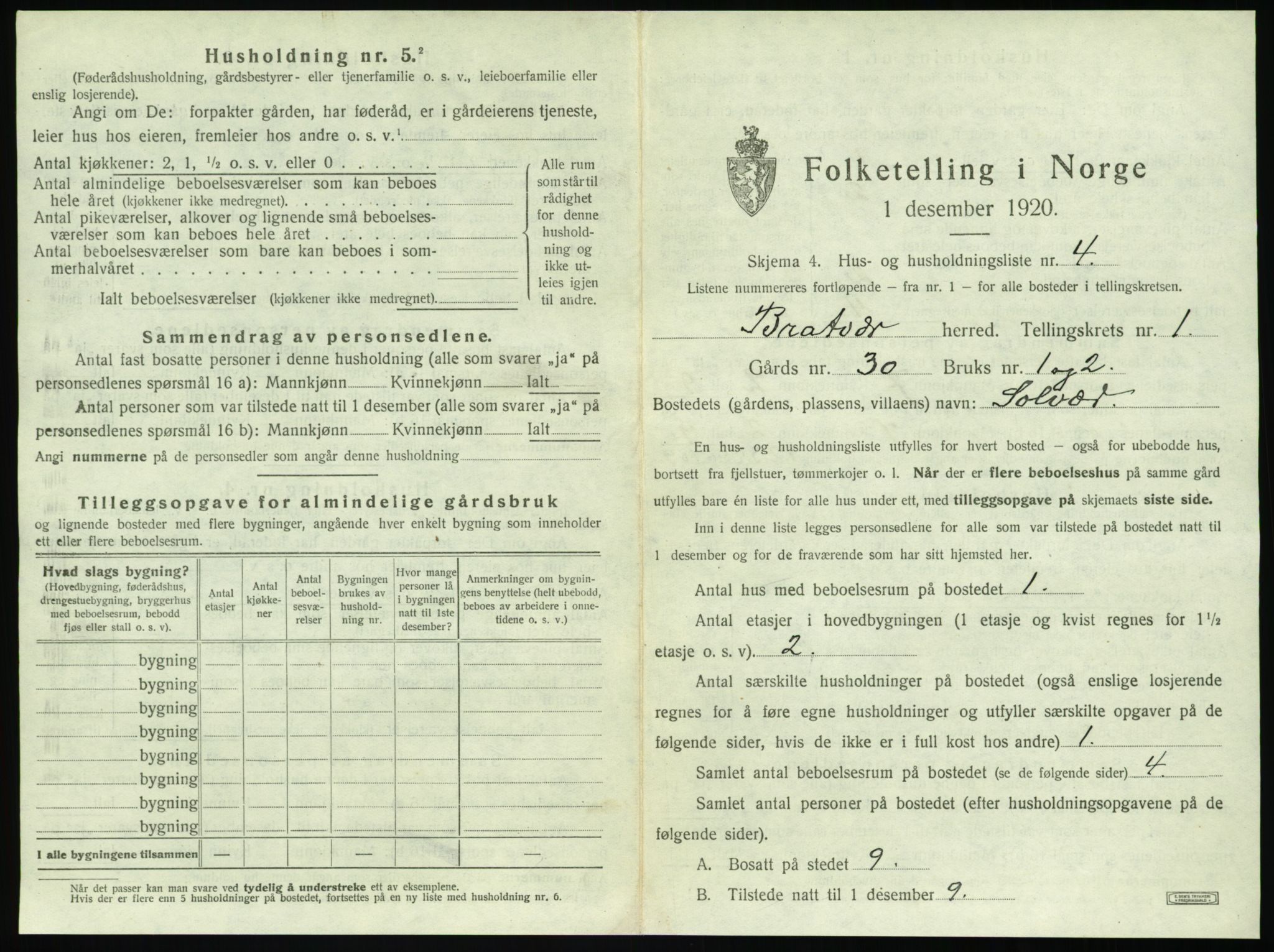 SAT, 1920 census for Brattvær, 1920, p. 36