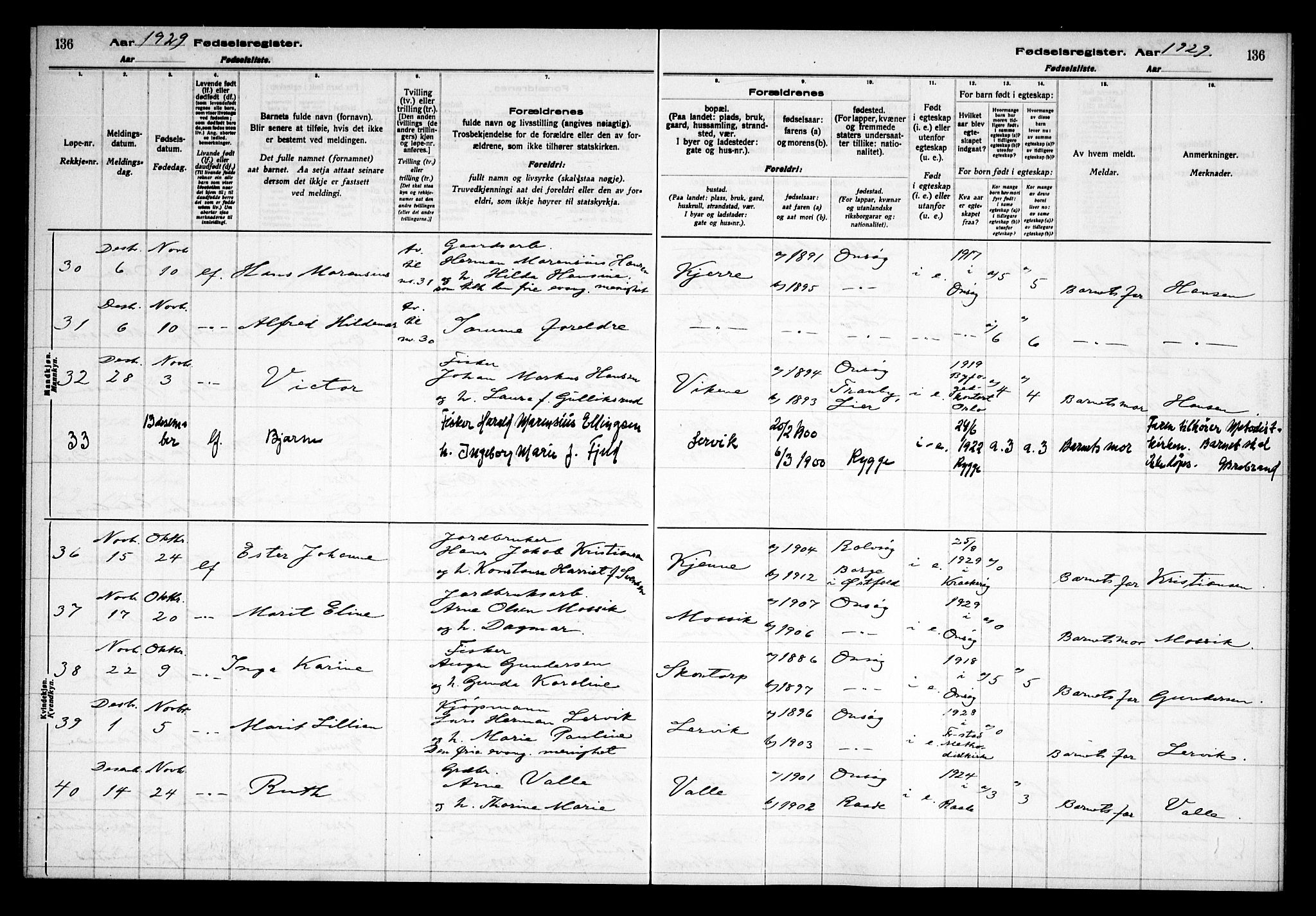 Onsøy prestekontor Kirkebøker, AV/SAO-A-10914/J/Ja/L0001: Birth register no. I 1, 1916-1937, p. 136