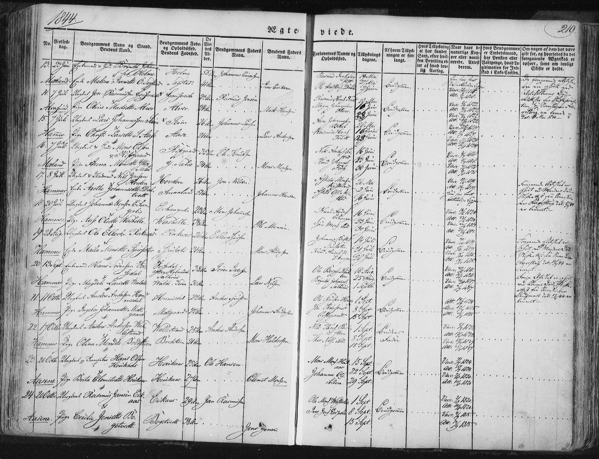Hamre sokneprestembete, SAB/A-75501/H/Ha/Haa/Haaa/L0012: Parish register (official) no. A 12, 1834-1845, p. 219