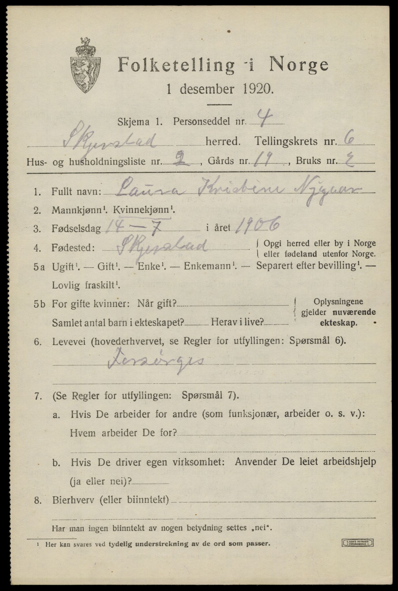 SAT, 1920 census for Skjerstad, 1920, p. 2161