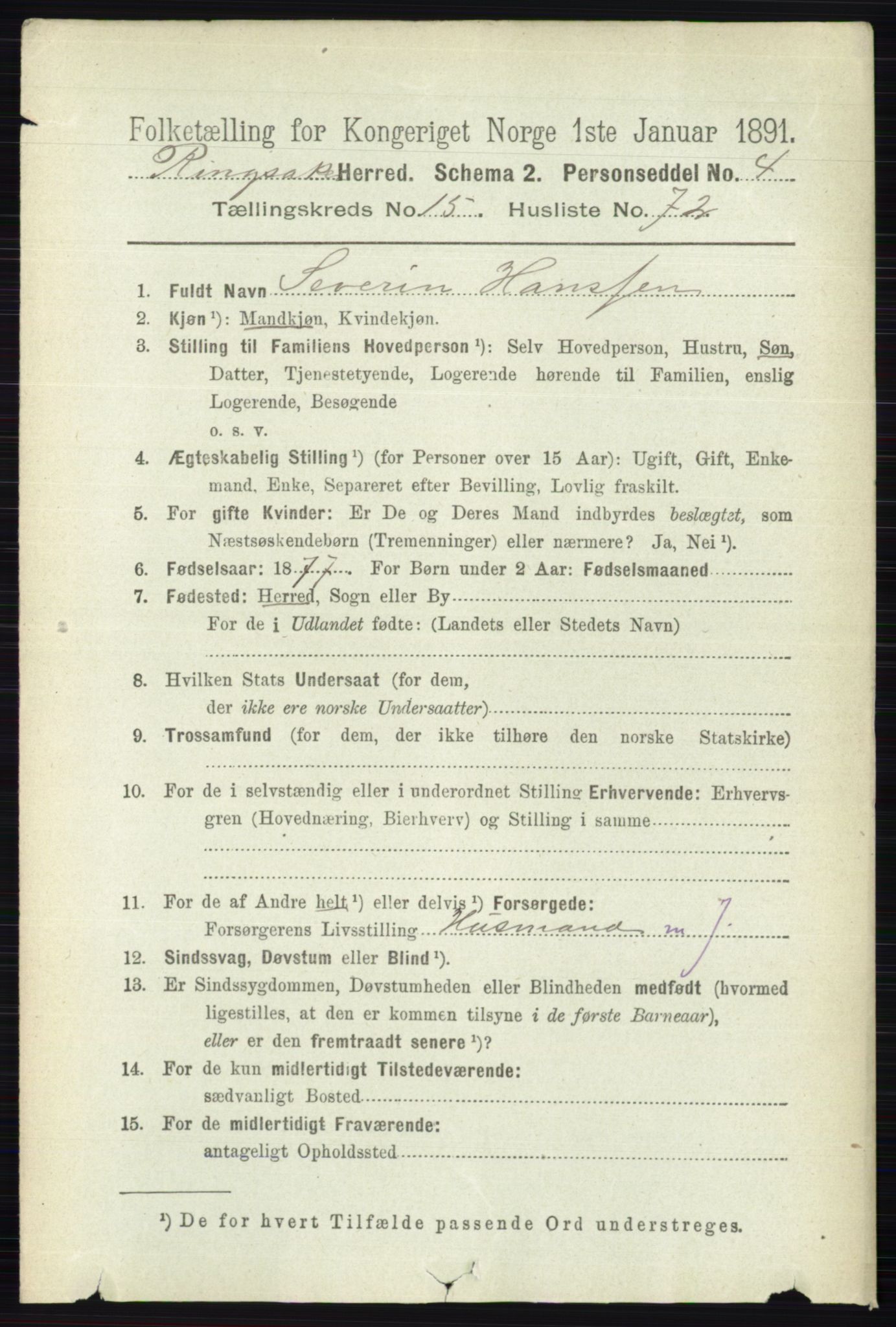 RA, 1891 census for 0412 Ringsaker, 1891, p. 8924
