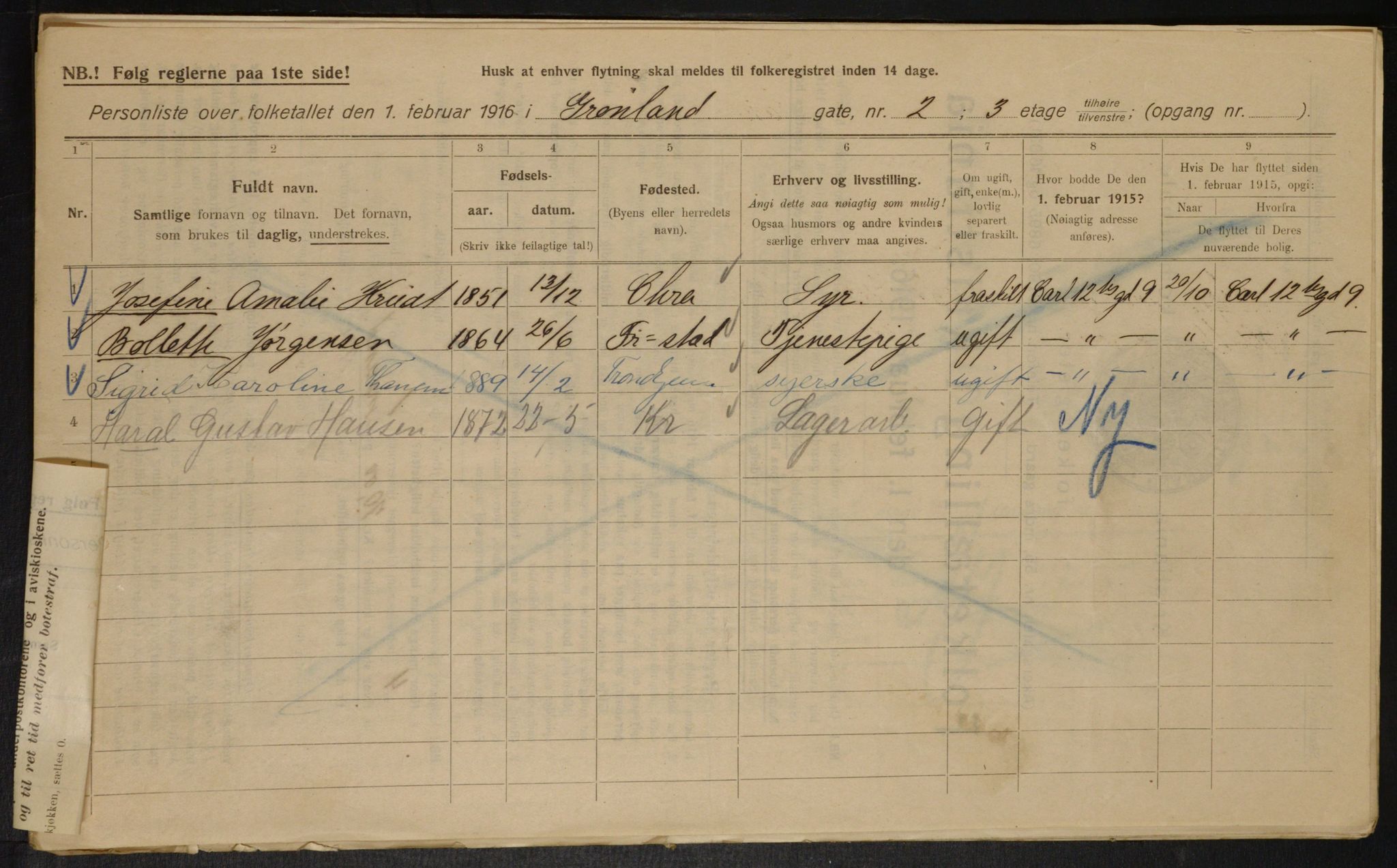 OBA, Municipal Census 1916 for Kristiania, 1916, p. 31685