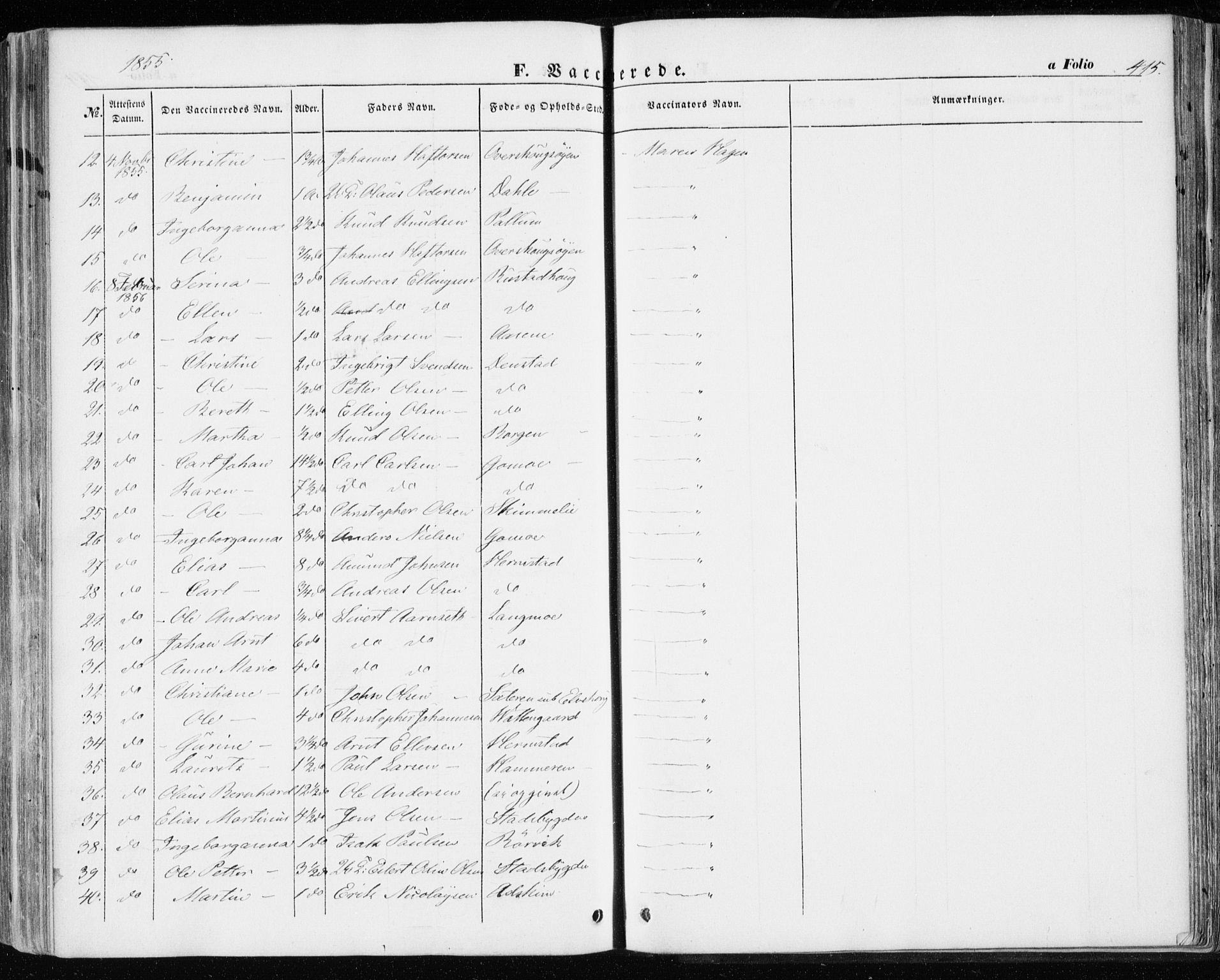 Ministerialprotokoller, klokkerbøker og fødselsregistre - Sør-Trøndelag, AV/SAT-A-1456/646/L0611: Parish register (official) no. 646A09, 1848-1857, p. 415