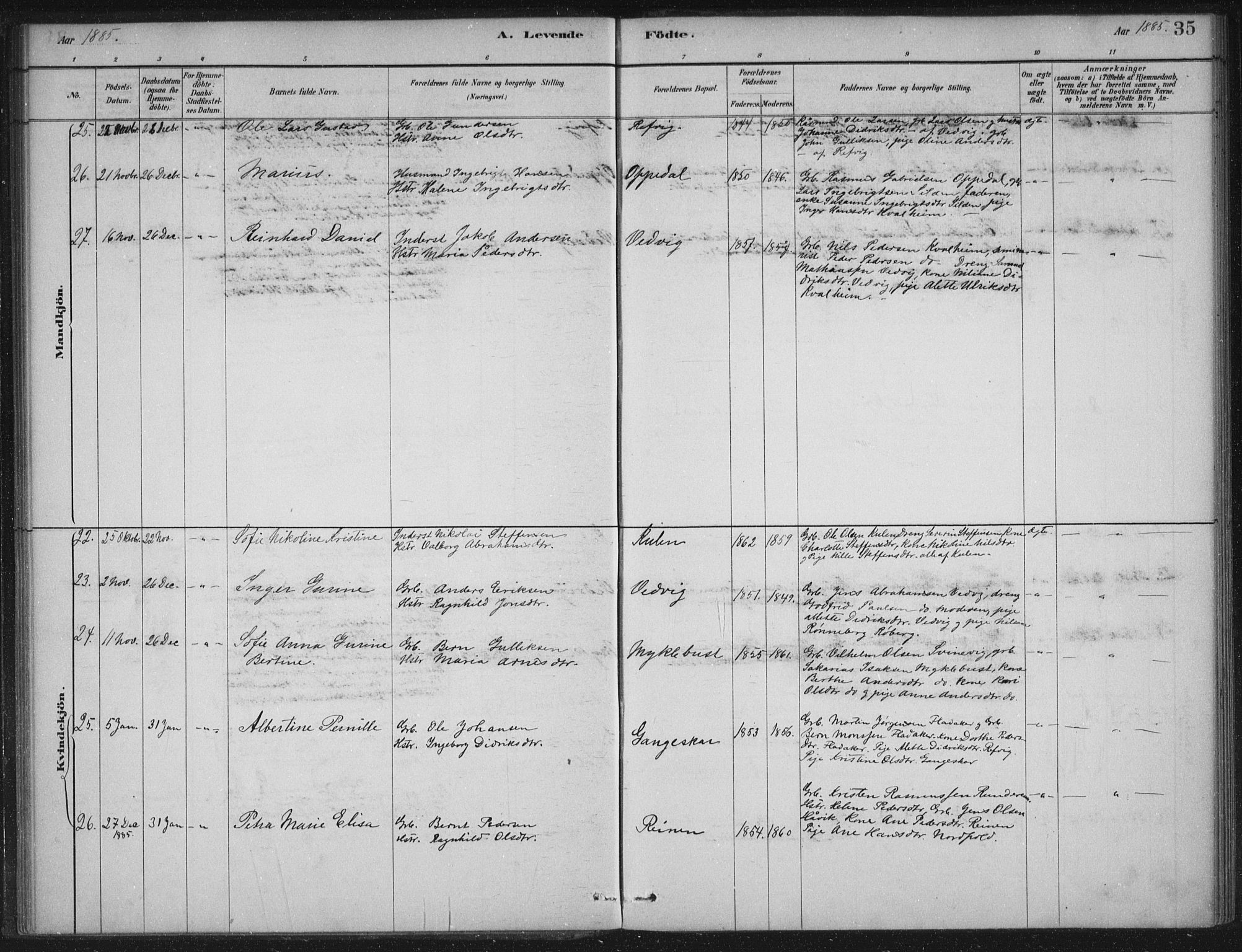 Selje sokneprestembete, AV/SAB-A-99938/H/Ha/Haa/Haac/L0001: Parish register (official) no. C  1, 1881-1888, p. 35