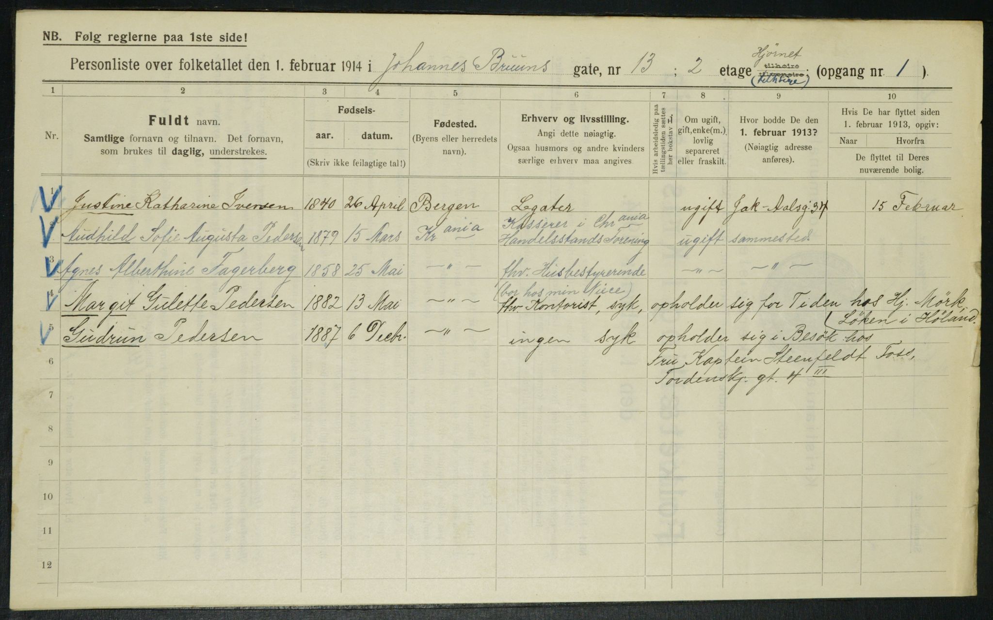 OBA, Municipal Census 1914 for Kristiania, 1914, p. 47154