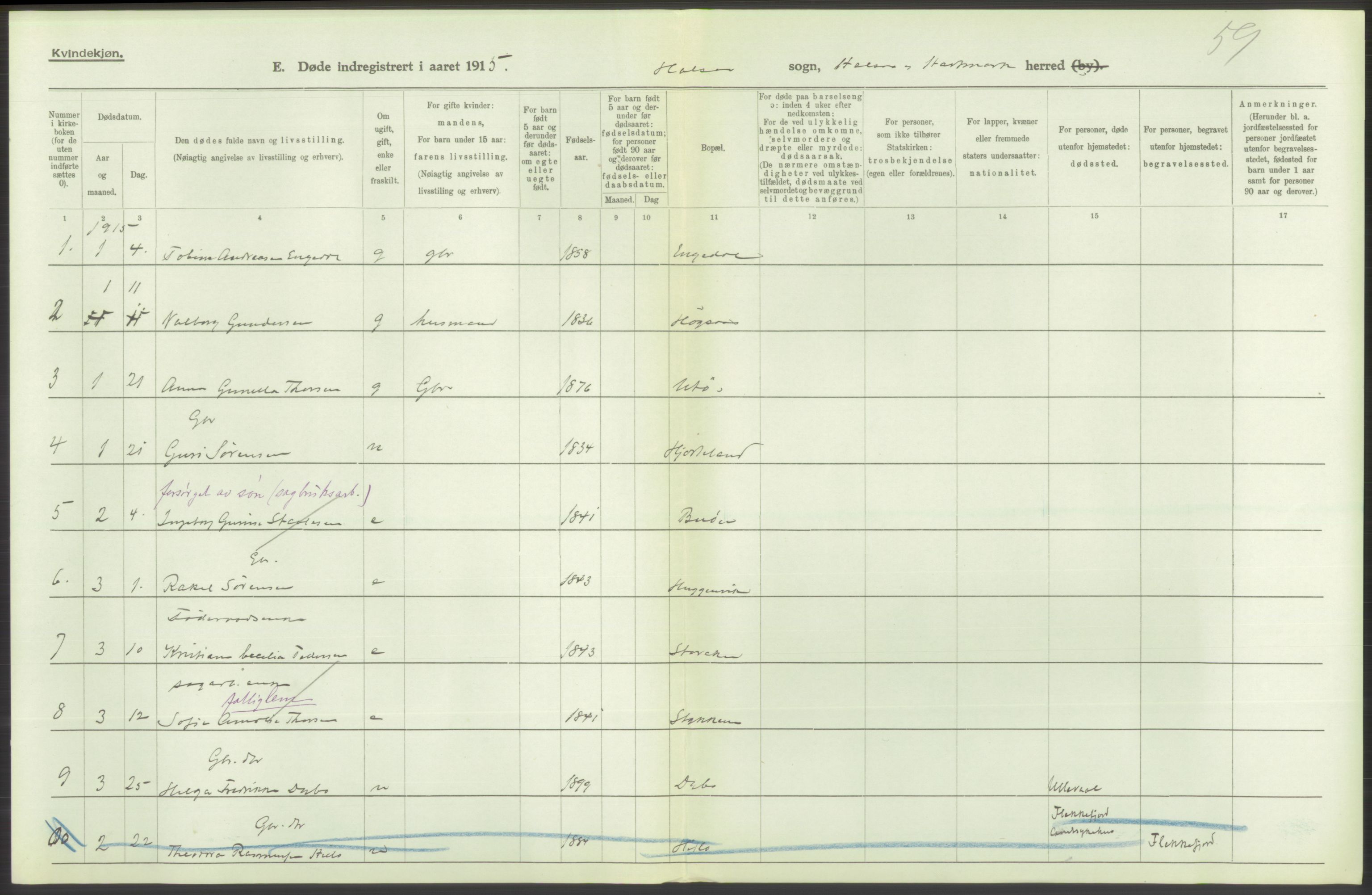 Statistisk sentralbyrå, Sosiodemografiske emner, Befolkning, AV/RA-S-2228/D/Df/Dfb/Dfbe/L0026: Lister og Mandals amt: Døde, dødfødte. Bygder og byer., 1915, p. 214