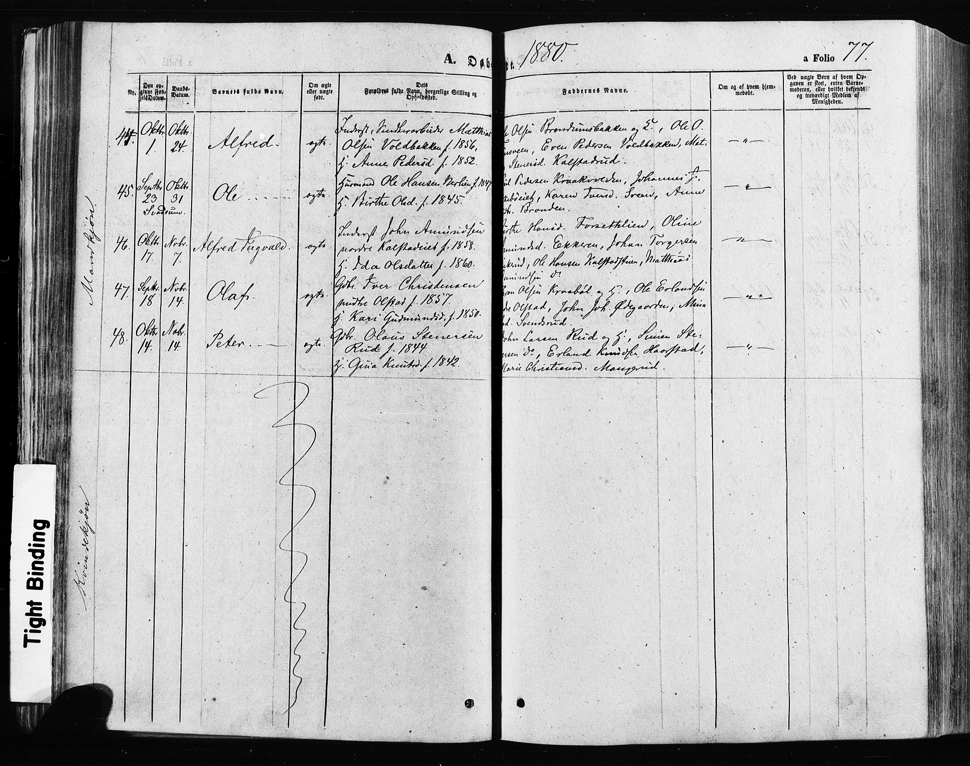 Gausdal prestekontor, SAH/PREST-090/H/Ha/Haa/L0010: Parish register (official) no. 10, 1867-1886, p. 77