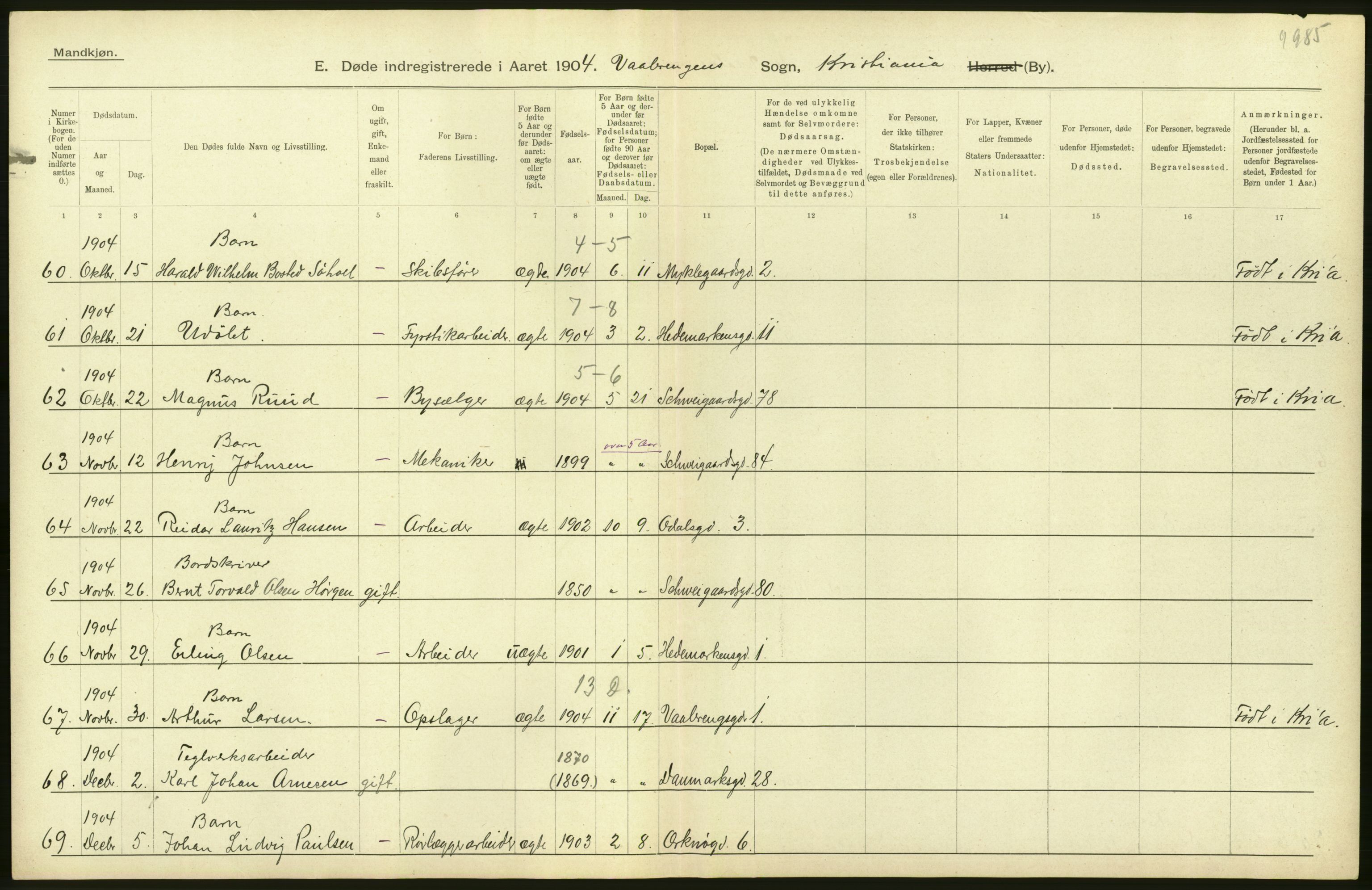 Statistisk sentralbyrå, Sosiodemografiske emner, Befolkning, AV/RA-S-2228/D/Df/Dfa/Dfab/L0004: Kristiania: Gifte, døde, 1904, p. 414