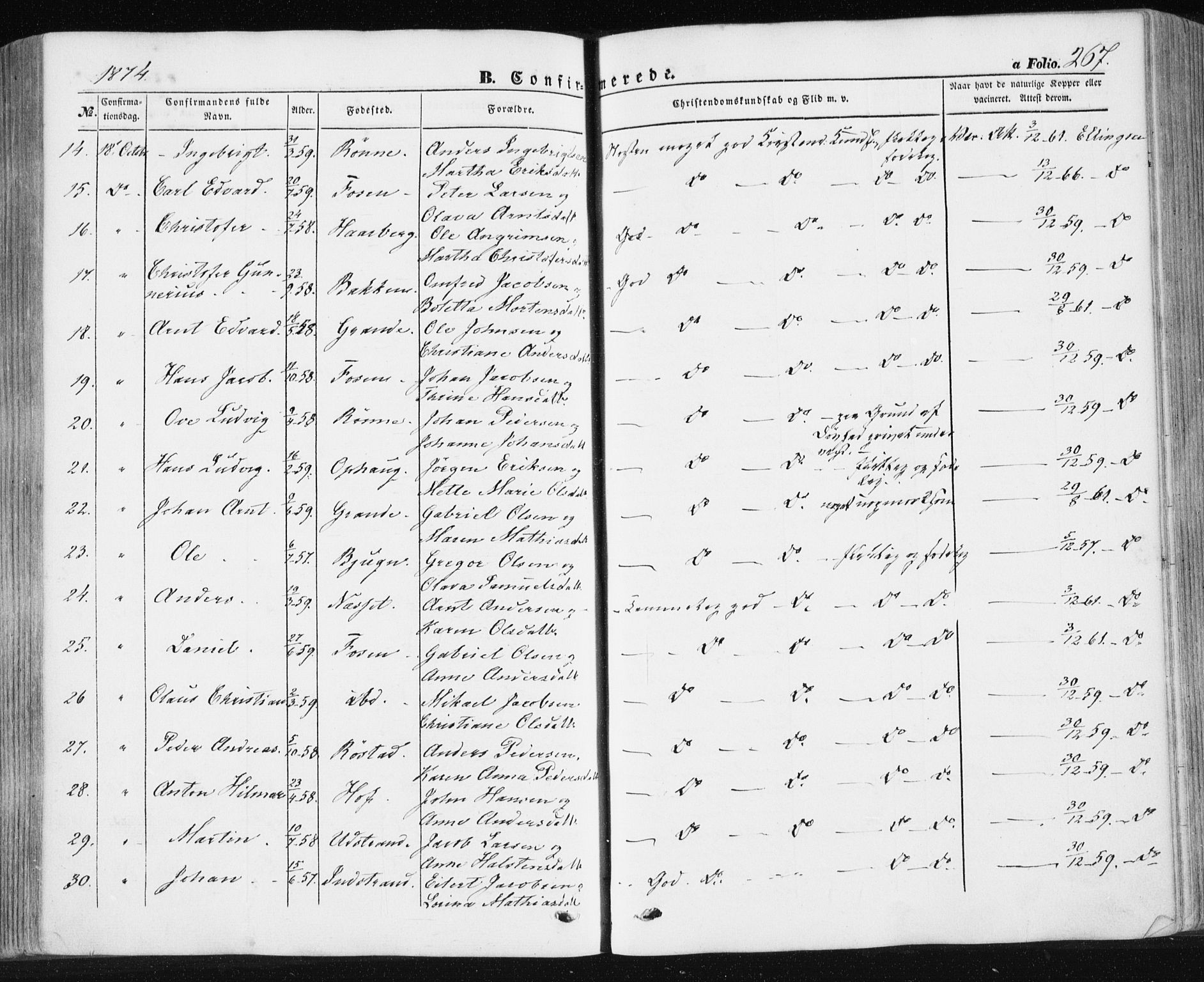 Ministerialprotokoller, klokkerbøker og fødselsregistre - Sør-Trøndelag, SAT/A-1456/659/L0737: Parish register (official) no. 659A07, 1857-1875, p. 267
