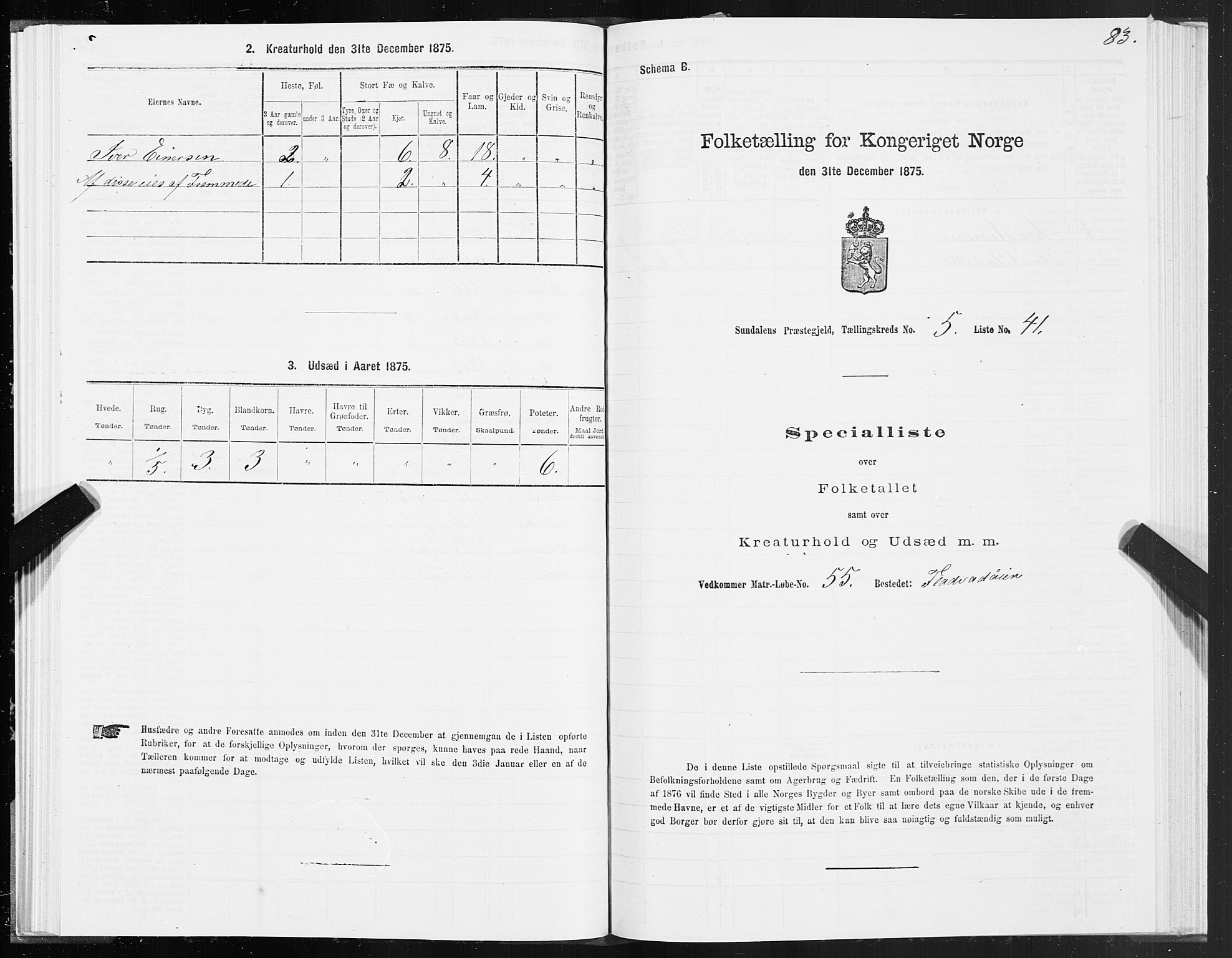 SAT, 1875 census for 1563P Sunndal, 1875, p. 2083