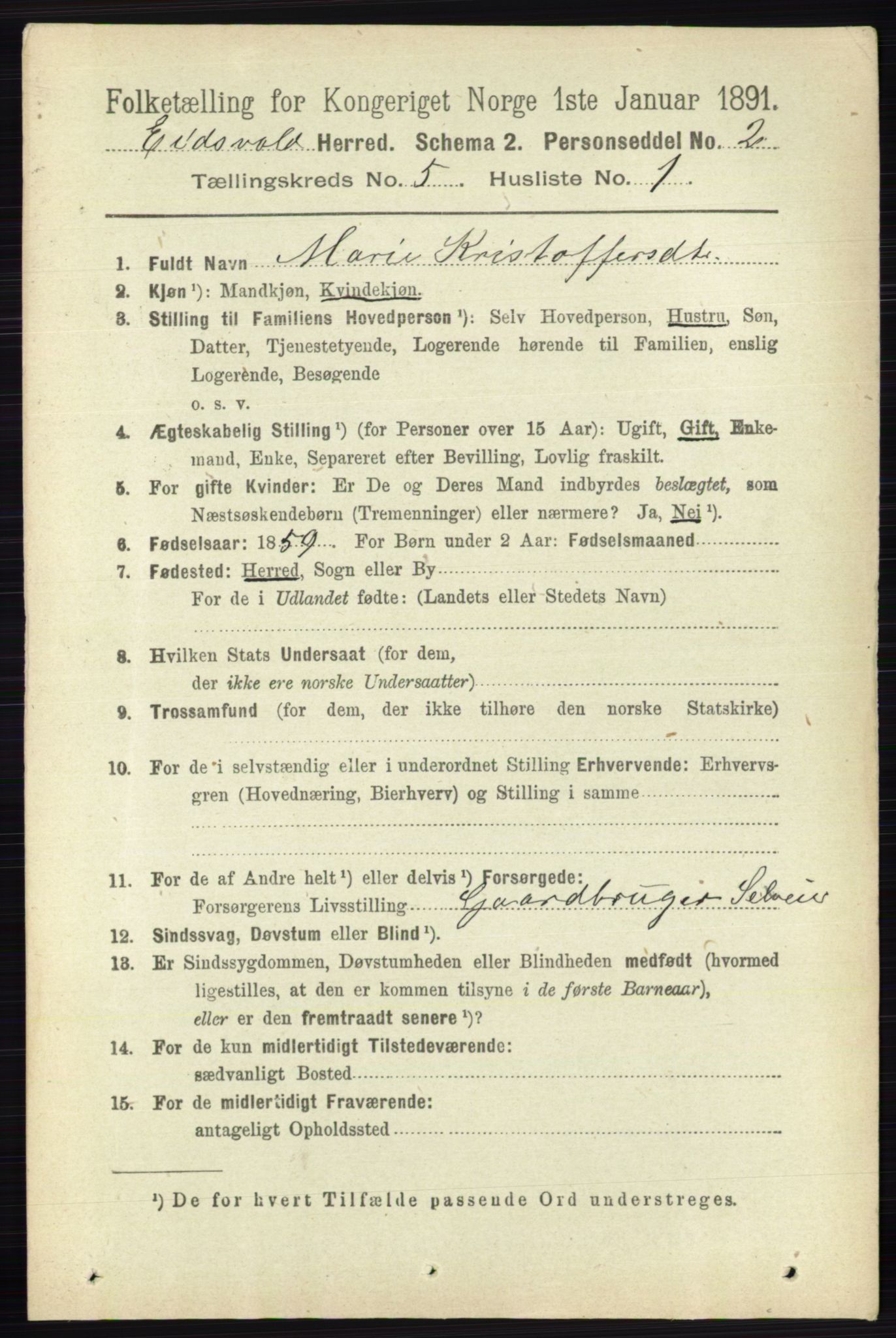 RA, 1891 census for 0237 Eidsvoll, 1891, p. 2745