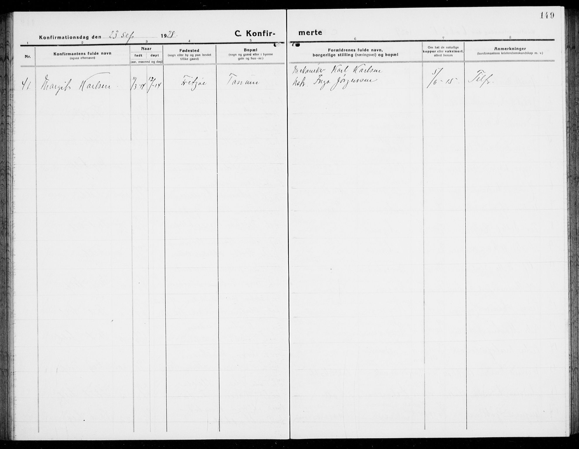 Brunlanes kirkebøker, SAKO/A-342/G/Ga/L0005: Parish register (copy) no. I 5, 1918-1941, p. 149