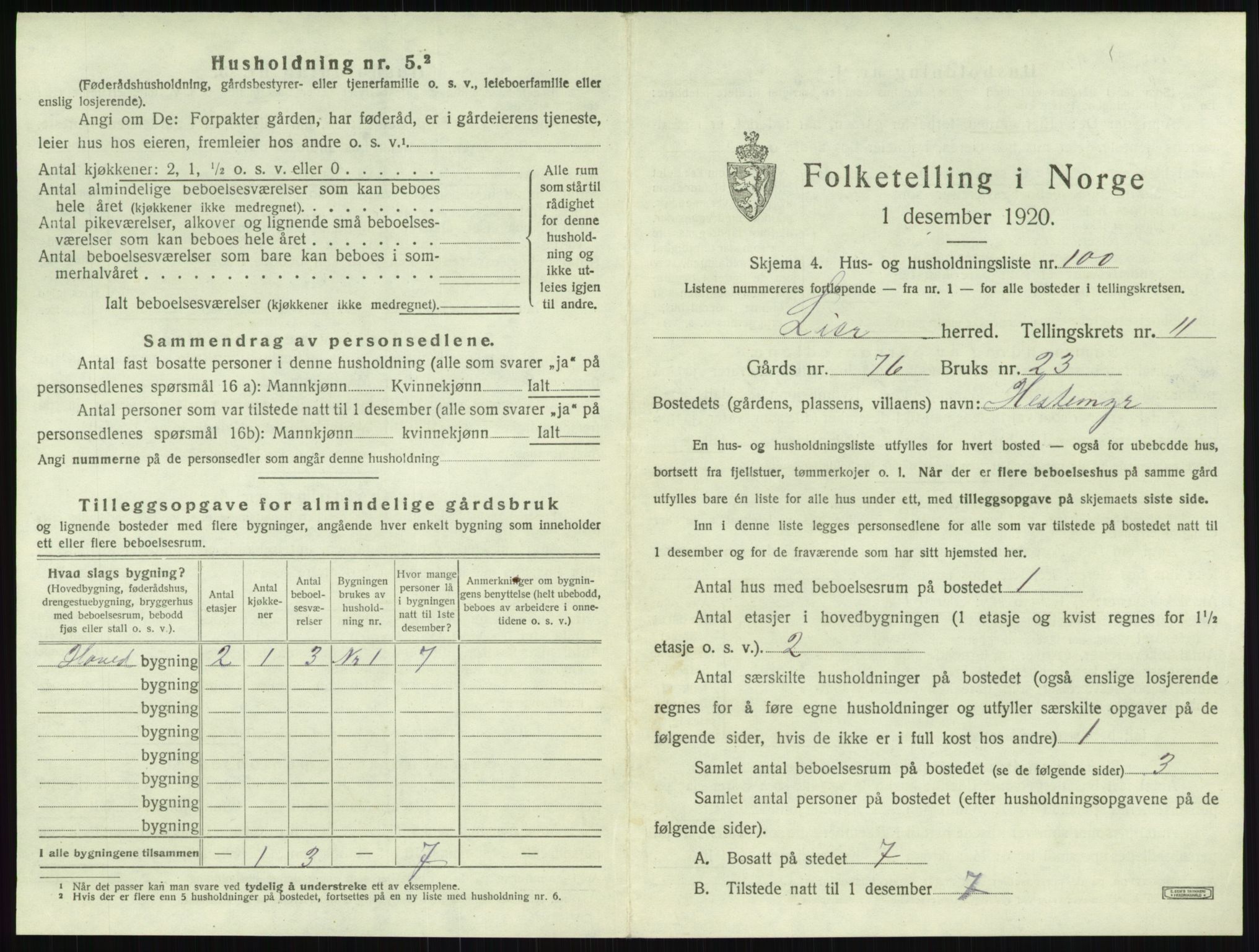 SAKO, 1920 census for Lier, 1920, p. 2011