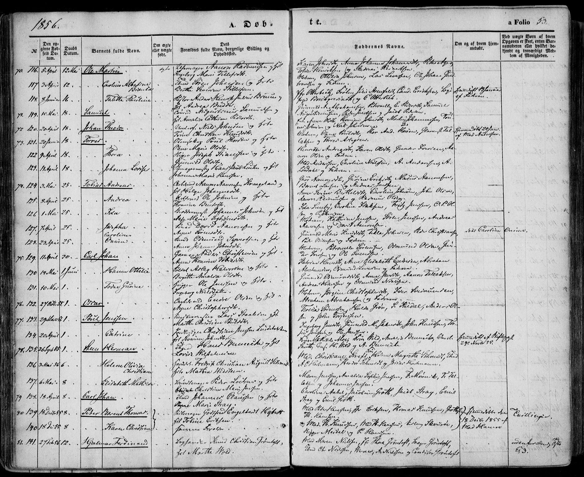 Kristiansand domprosti, SAK/1112-0006/F/Fa/L0014: Parish register (official) no. A 14, 1852-1867, p. 53