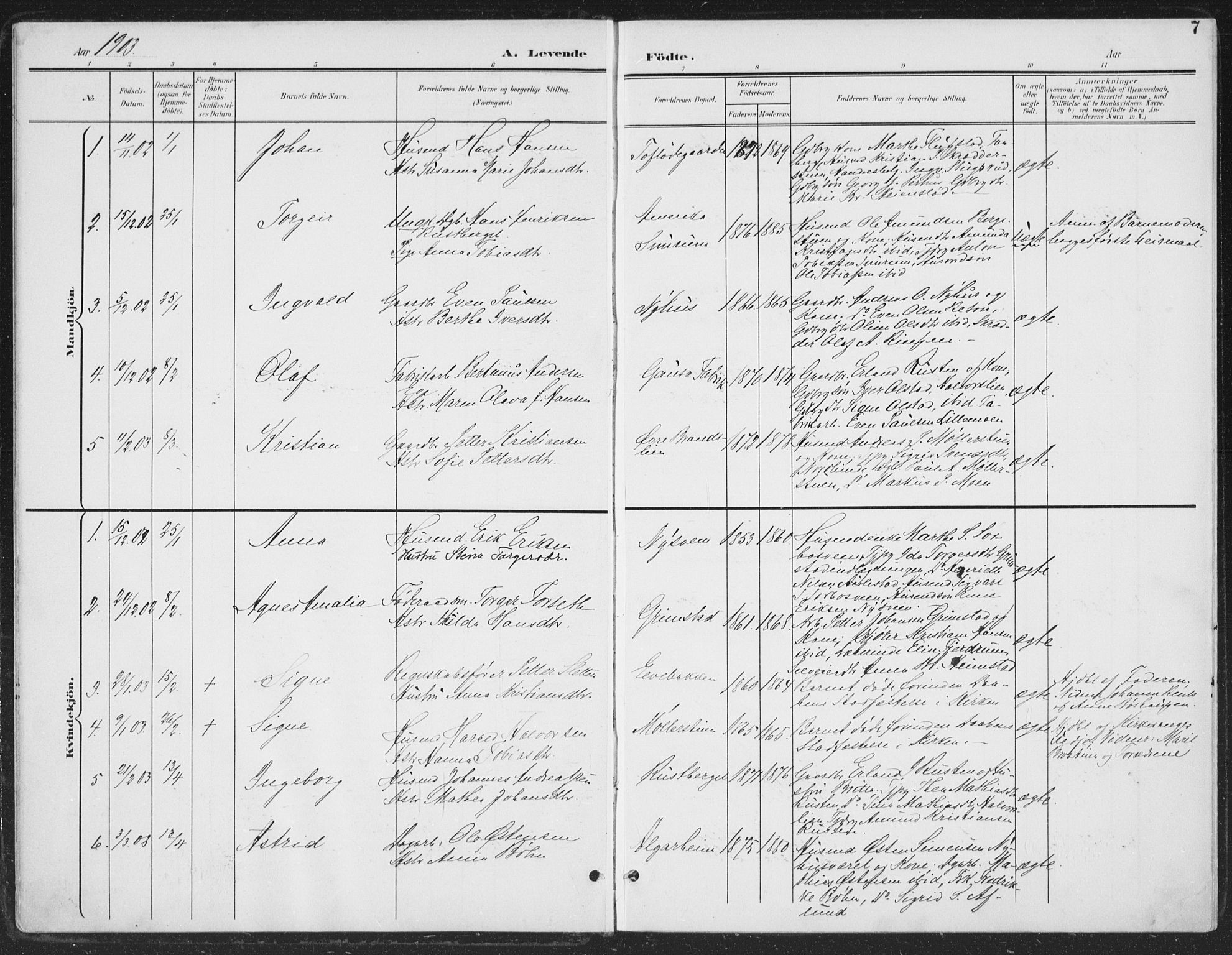 Østre Gausdal prestekontor, SAH/PREST-092/H/Ha/Haa/L0005: Parish register (official) no. 5, 1902-1920, p. 7